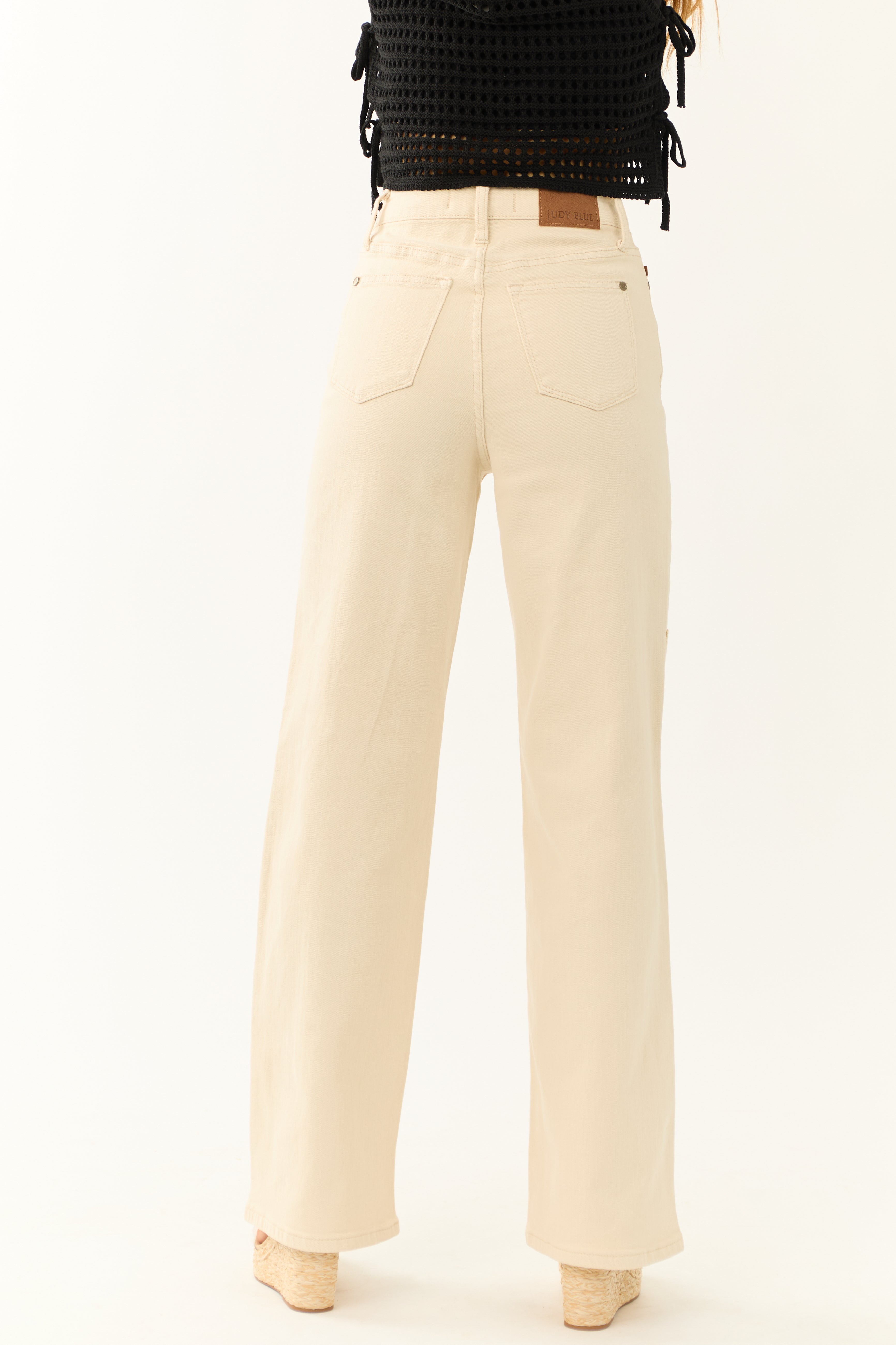 Judy Blue Cream High Rise Crochet Patch Jeans | Lime Lush Boutique