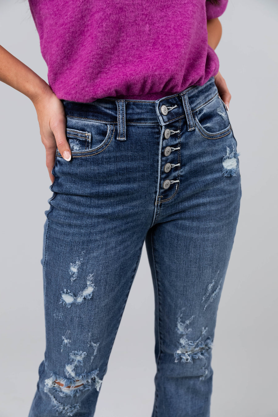 Judy Blue Dark Wash Distressed Flare Jeans