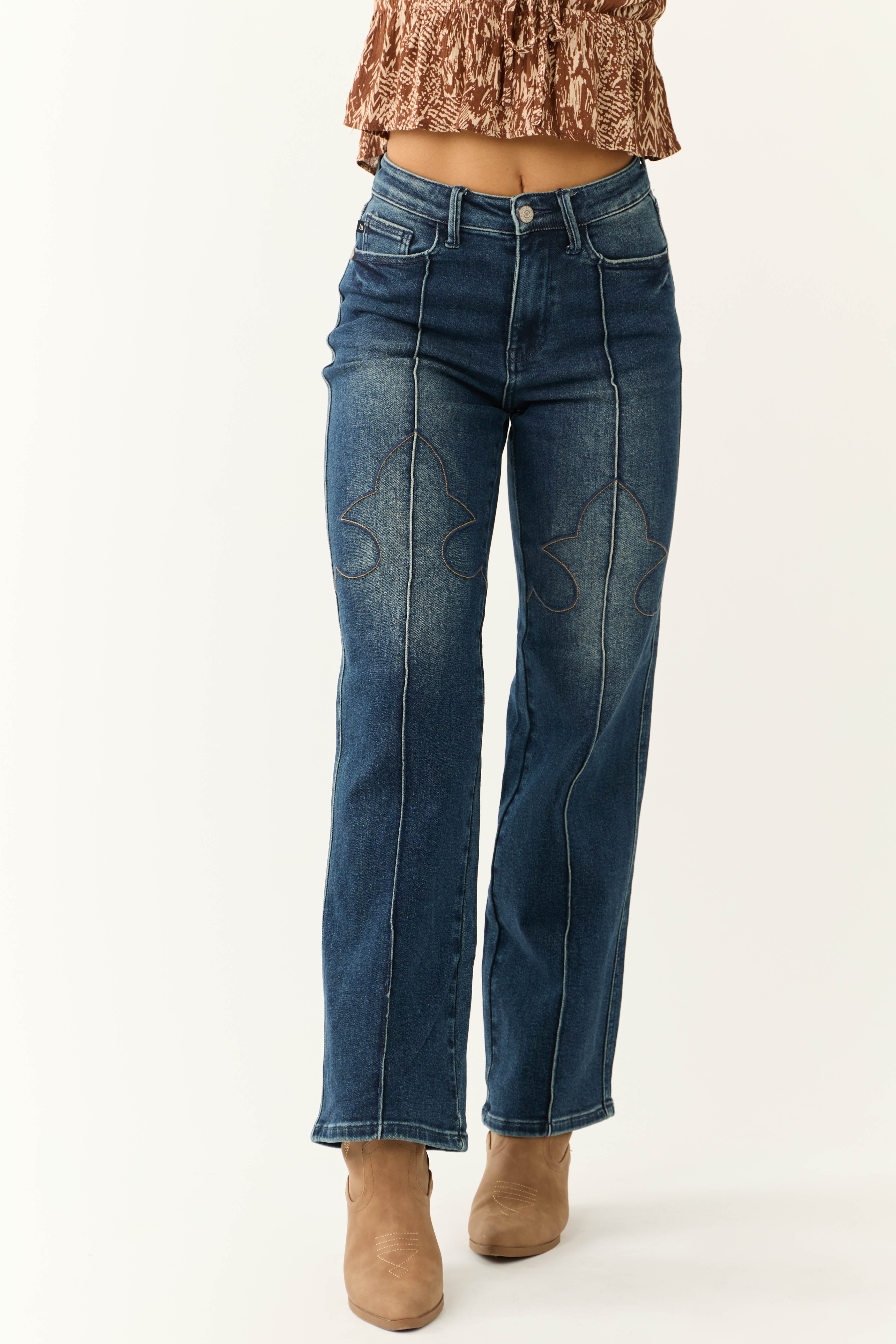 Judy Blue Dark Wash Embroidered Detail Jeans | Lime Lush Boutique