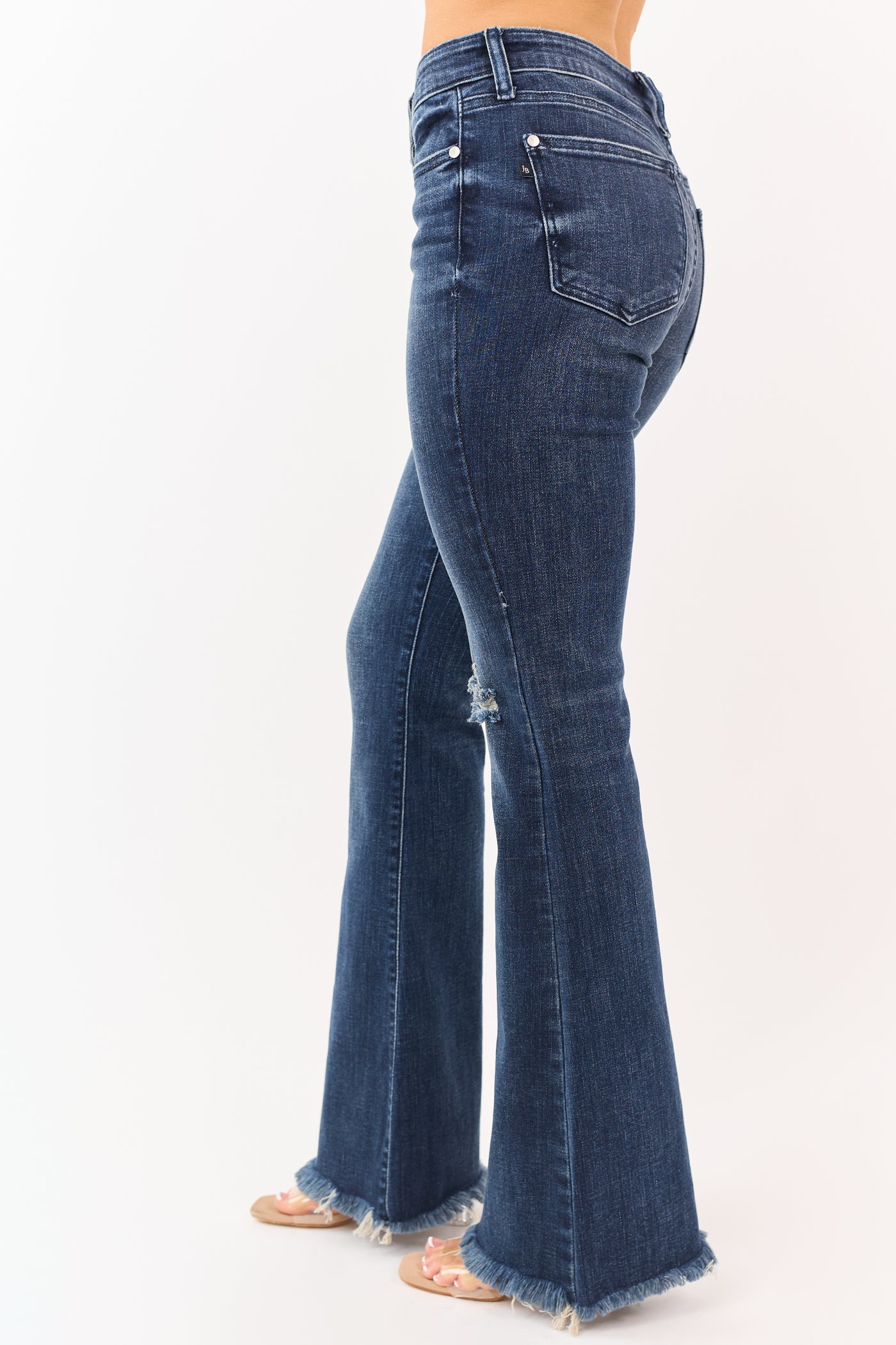 Judy Blue Dark Wash Stretchy Flare Frayed Hem Jeans
