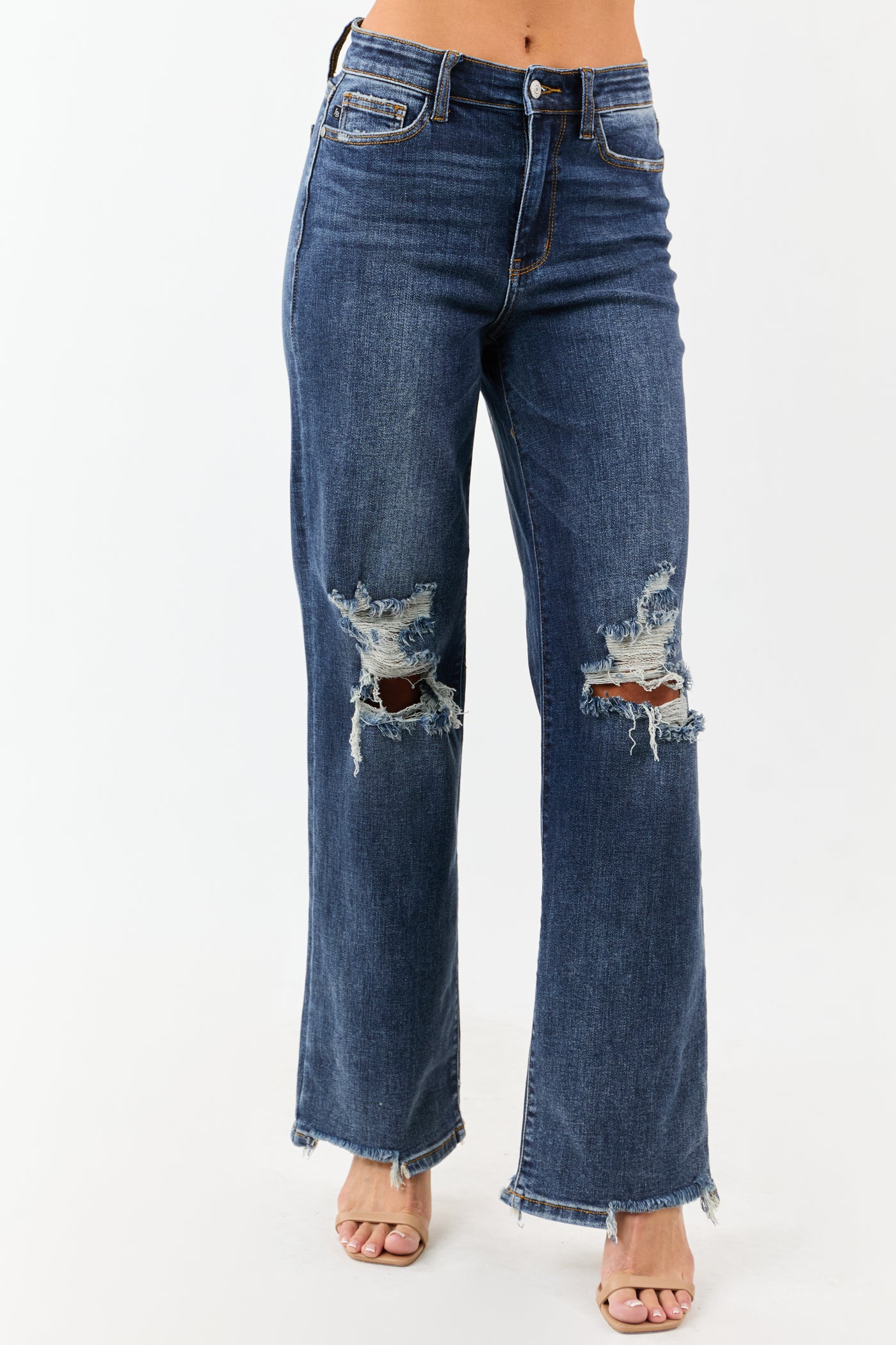Judy Blue High Rise Contrast Wash Straight Leg Jeans - Thermal Style 82562 (93.5% Cotton)