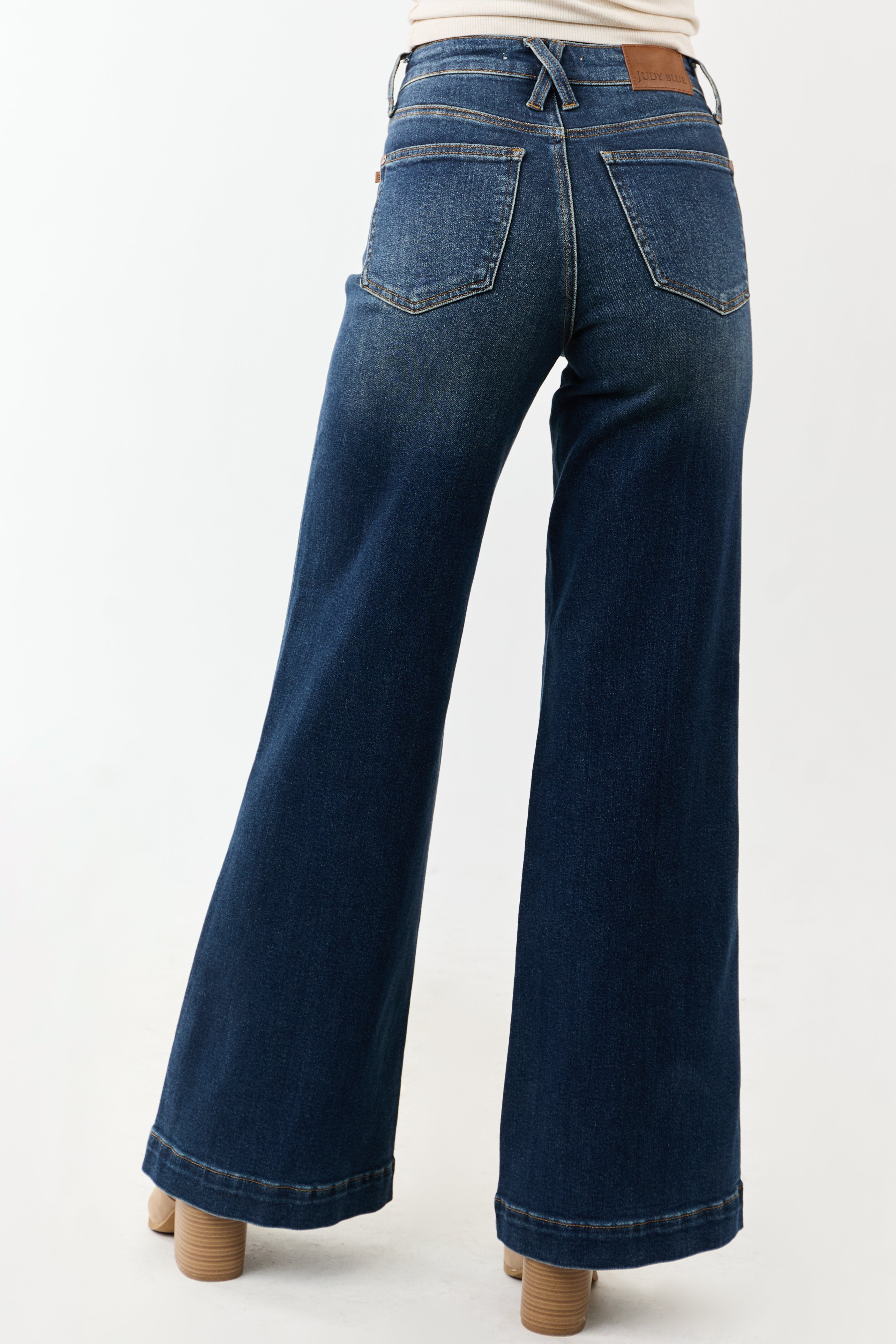Judy Blue Dark Wash Tummy Control Stretchy Wide Jeans