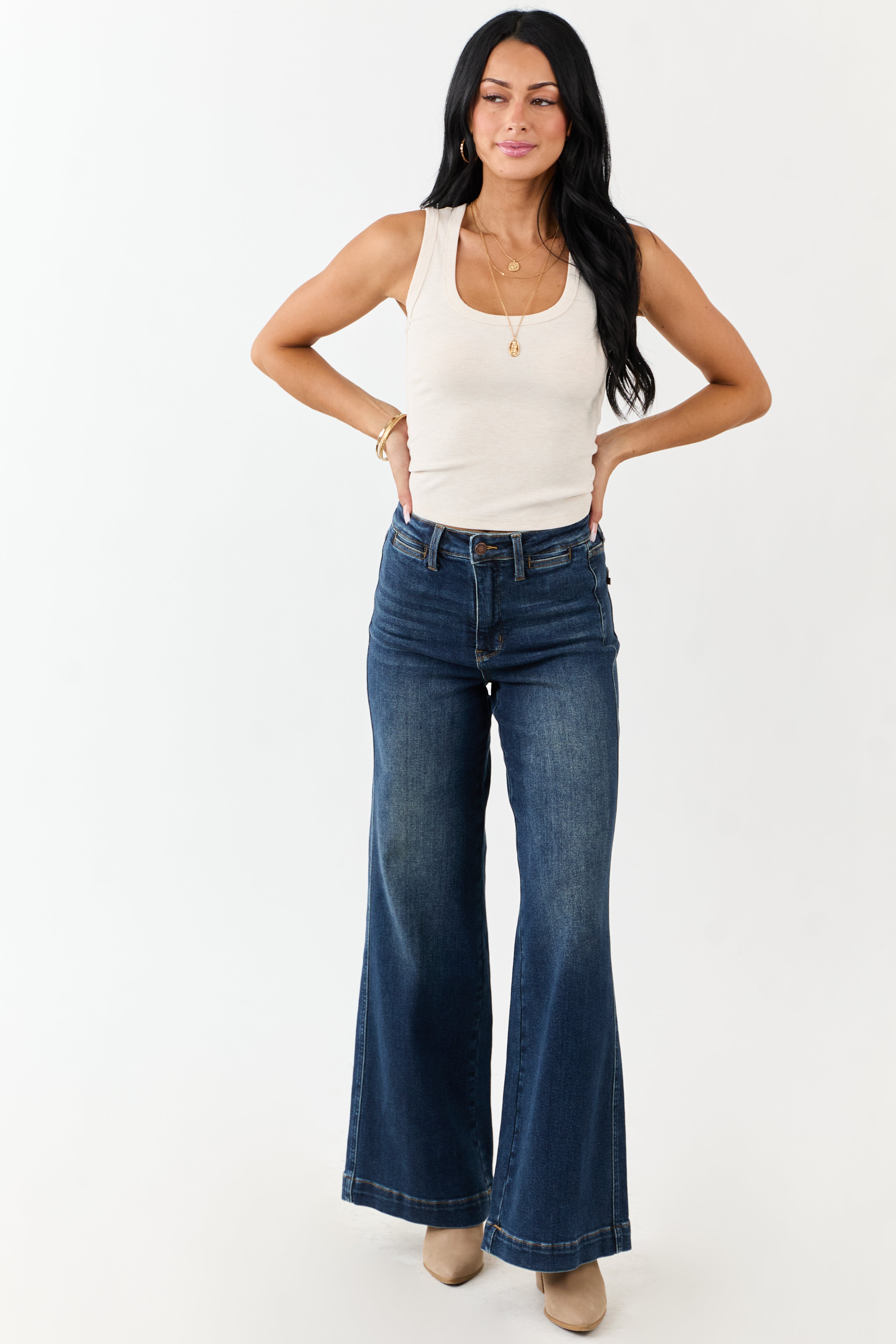 Judy Blue Dark Wash Tummy Control Stretchy Wide Jeans