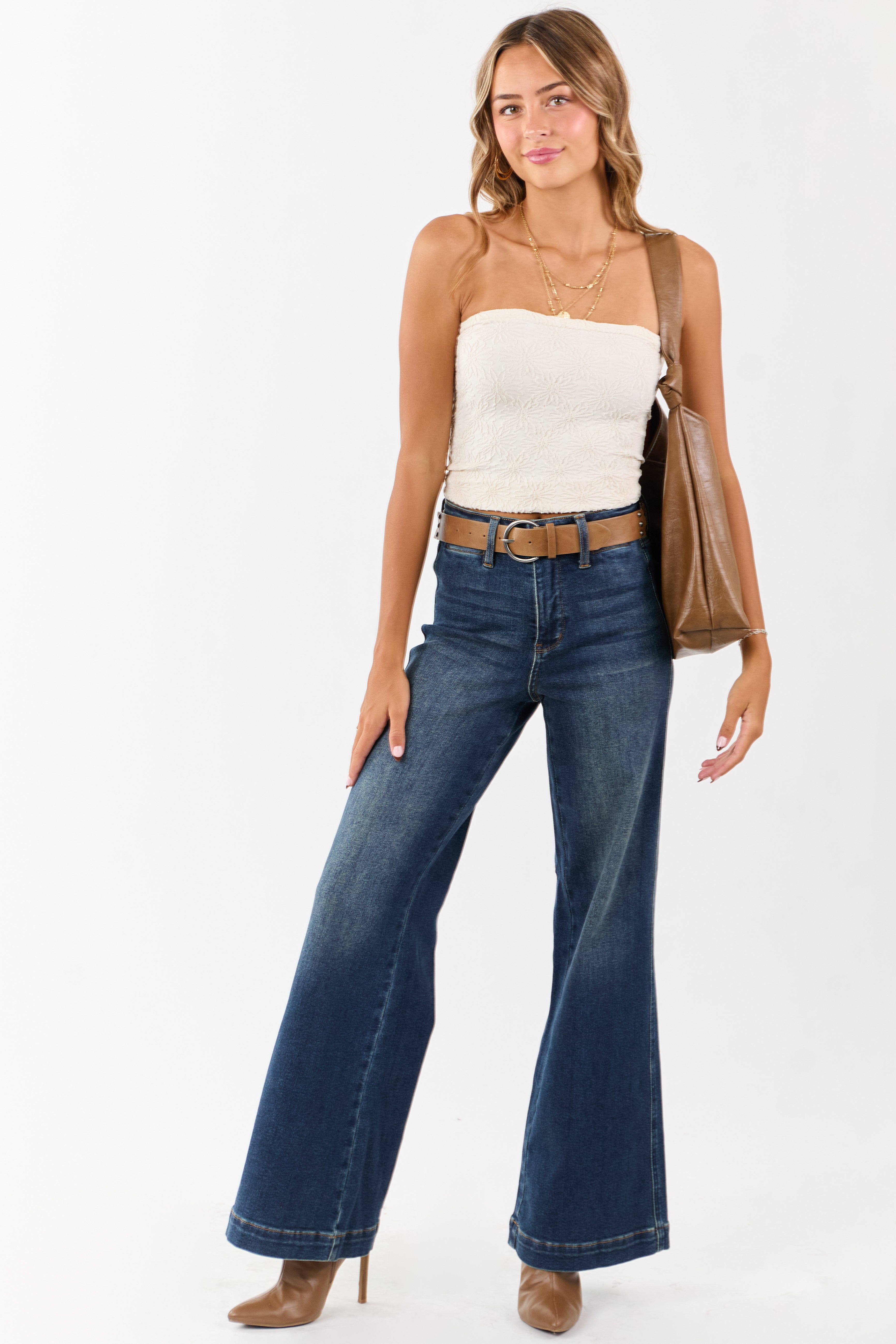 Judy Blue Dark Wash Tummy Control Stretchy Wide Jeans