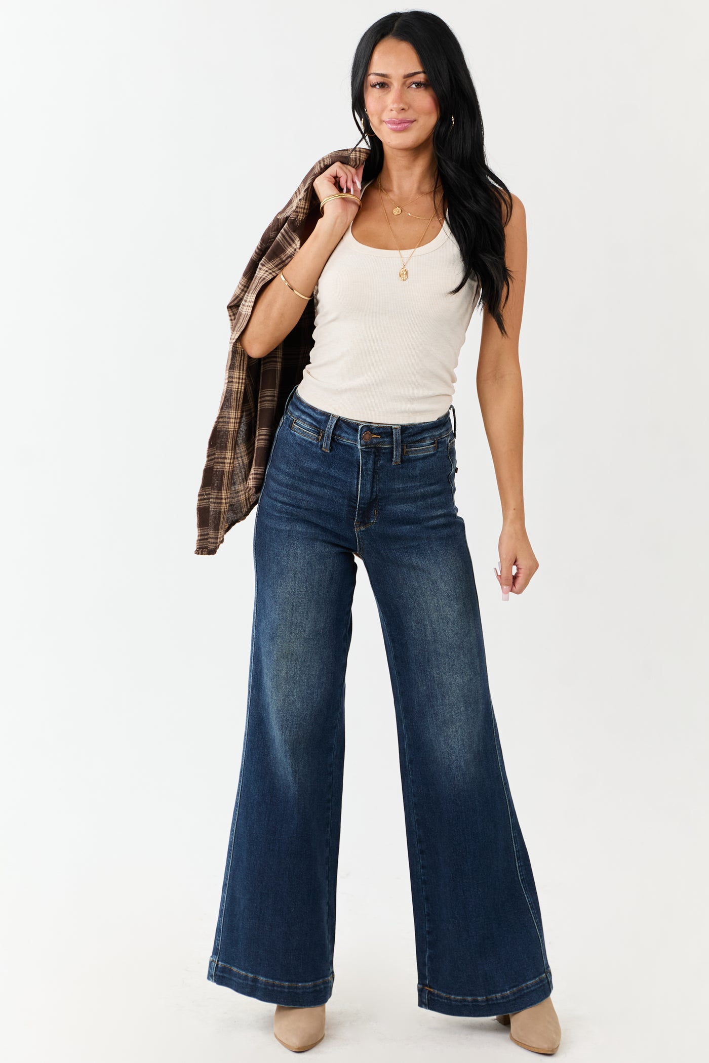 Judy Blue Dark Wash Tummy Control Stretchy Wide Jeans