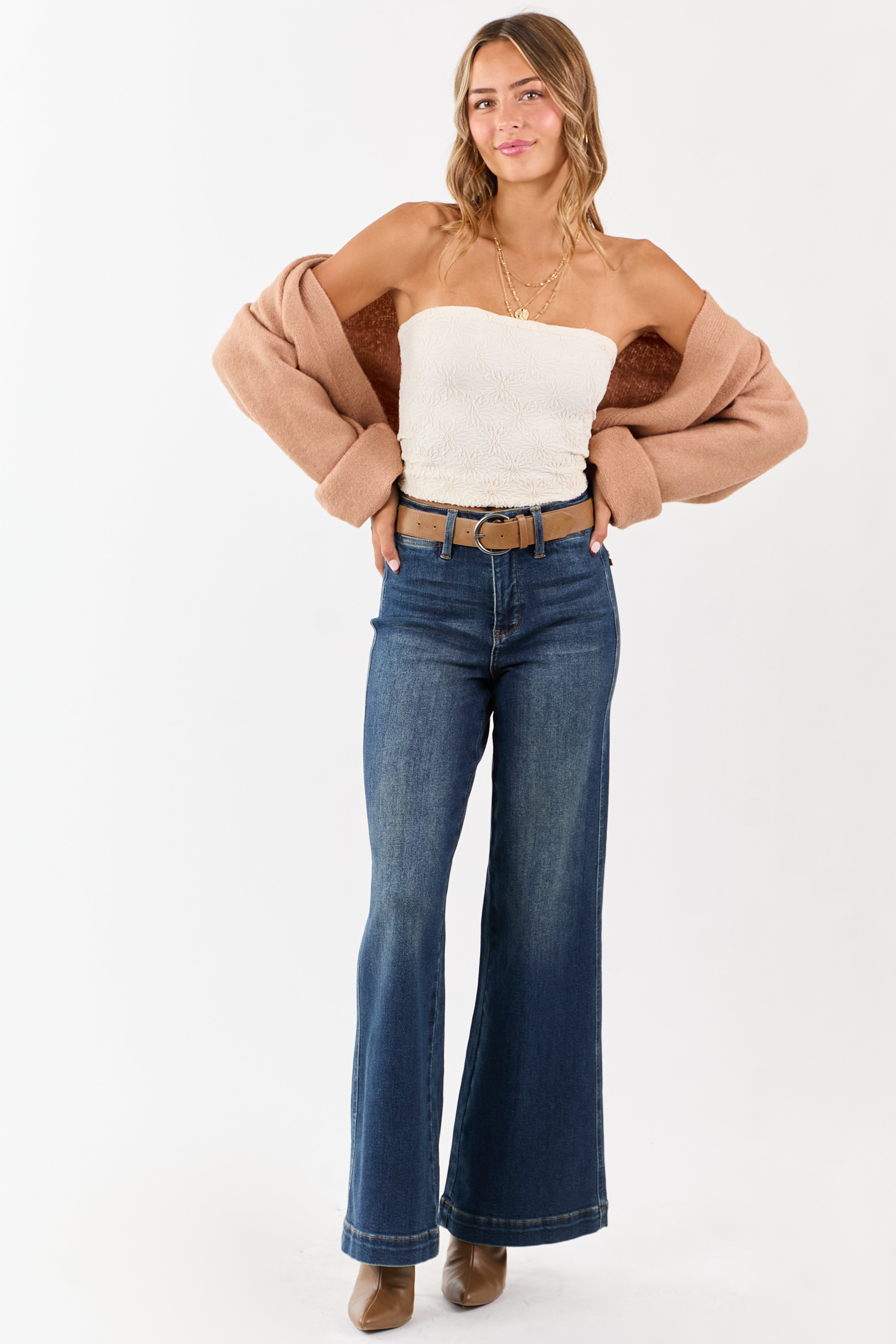 Judy Blue Dark Wash Tummy Control Stretchy Wide Jeans
