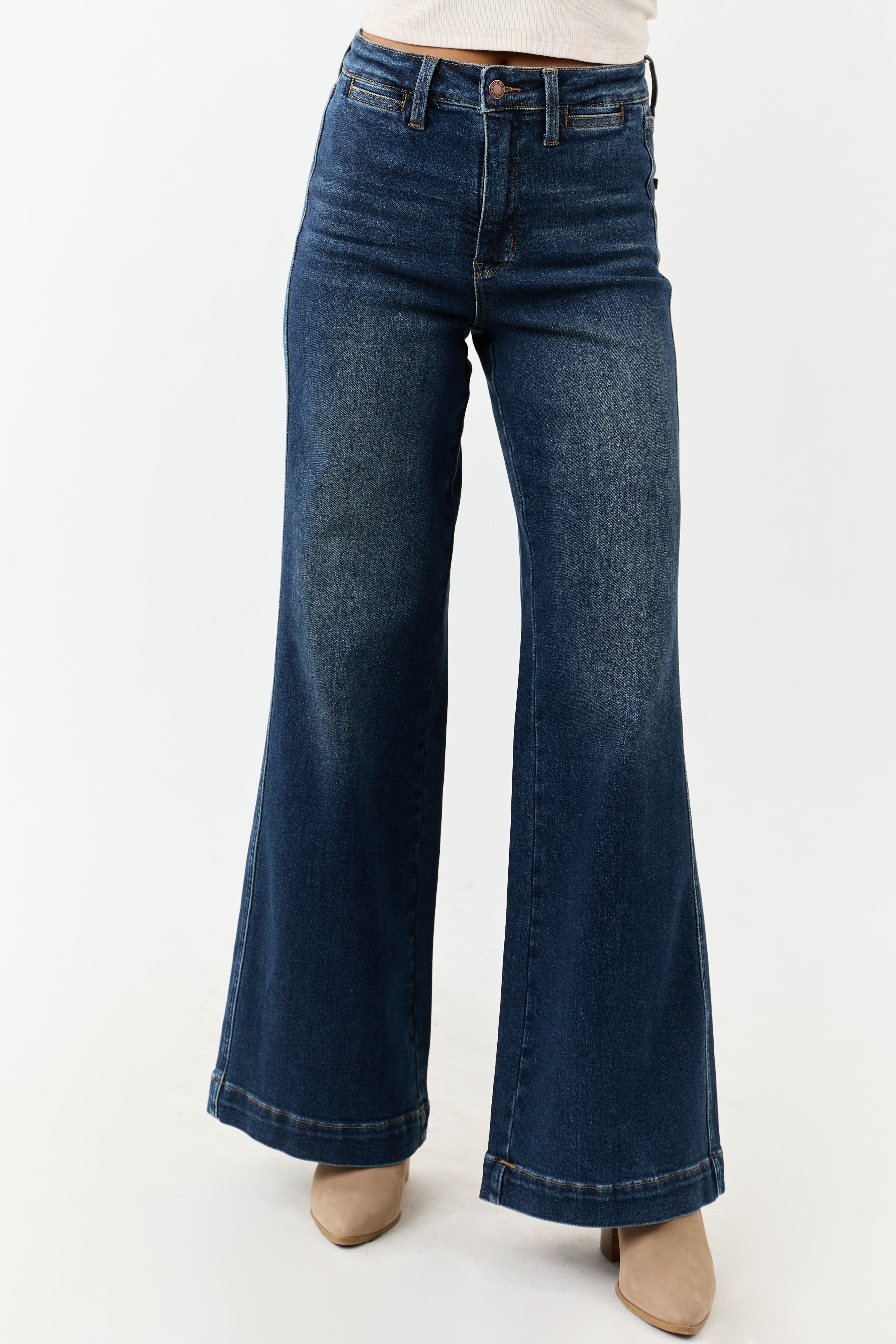 Judy Blue Dark Wash Tummy Control Stretchy Wide Jeans