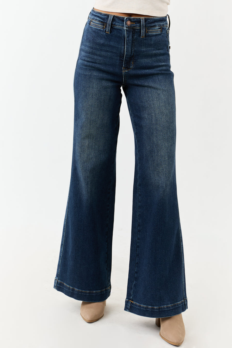 Judy Blue Dark Wash Tummy Control Stretchy Wide Jeans