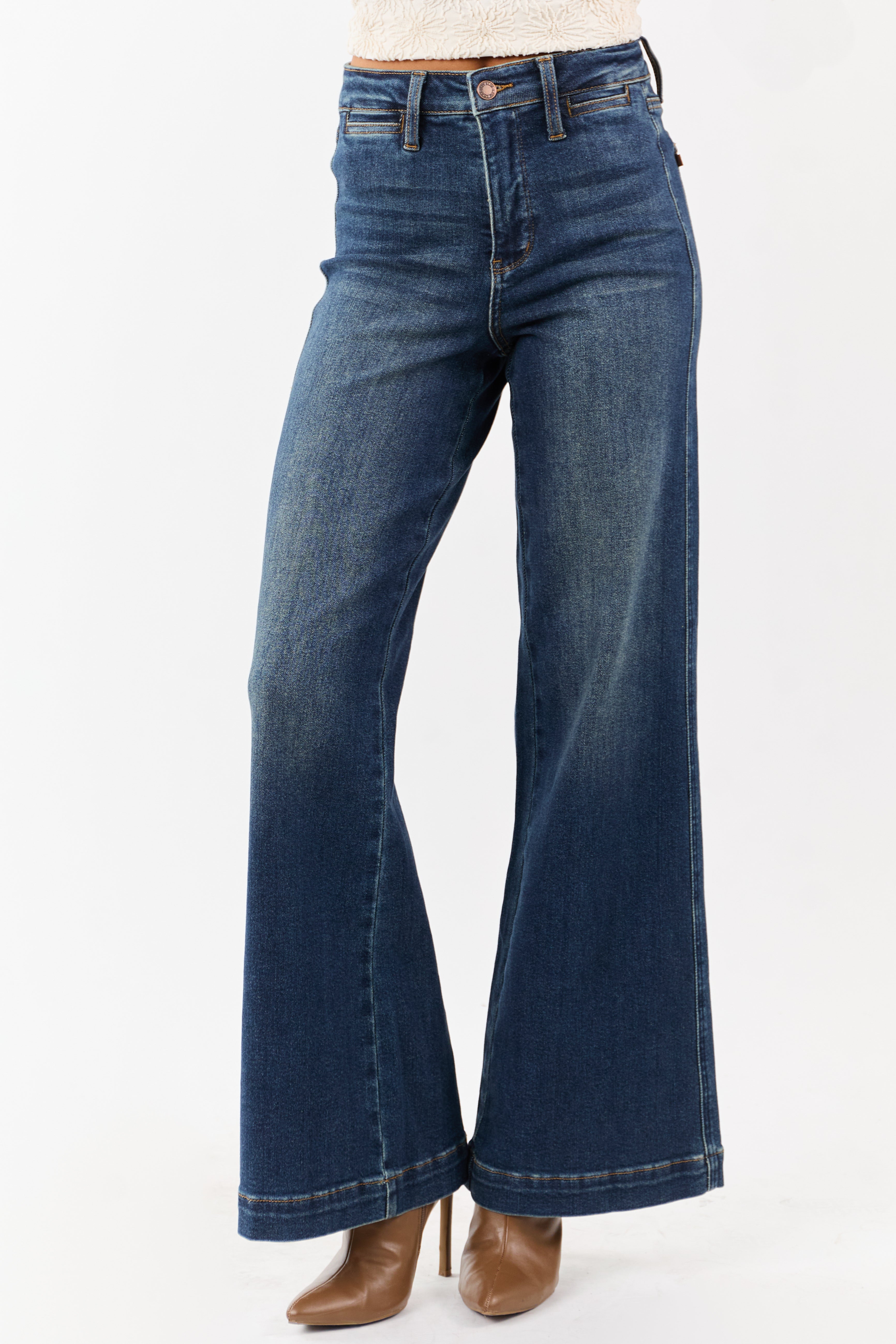 Judy Blue Dark Wash Tummy Control Stretchy Wide Jeans