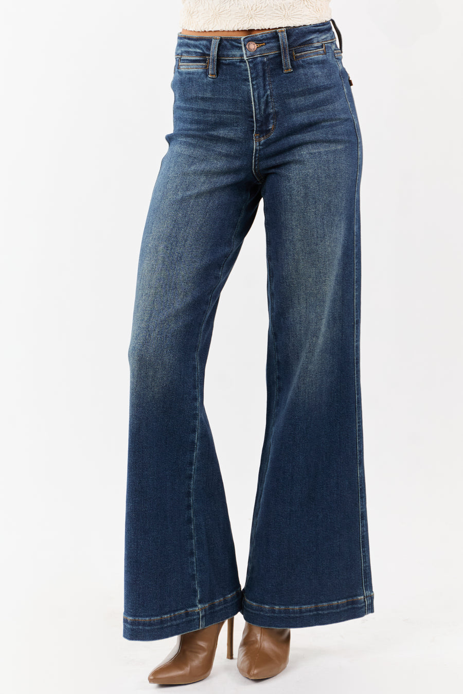 Judy Blue Dark Wash Tummy Control Stretchy Wide Jeans