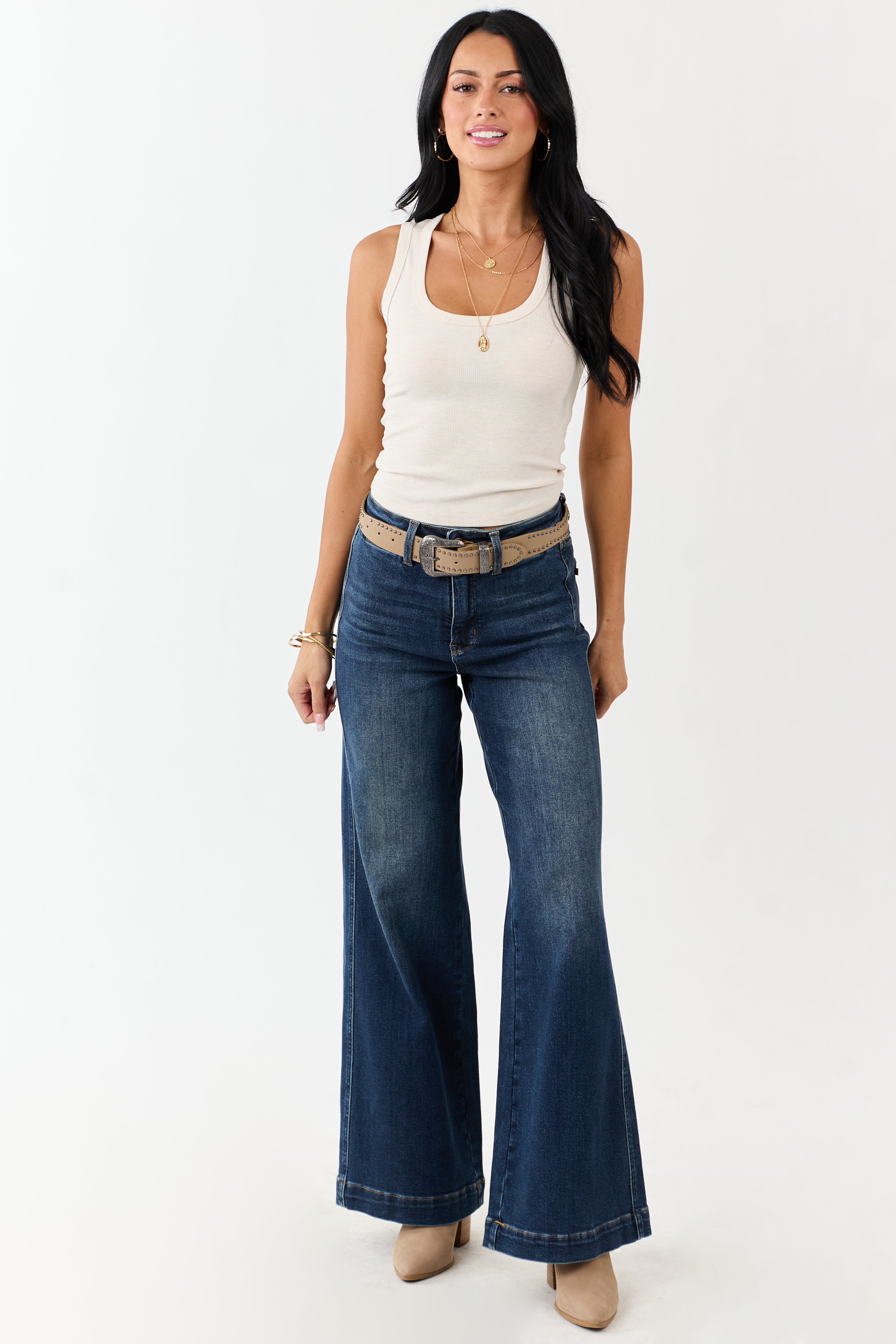 Judy Blue Dark Wash Tummy Control Stretchy Wide Jeans