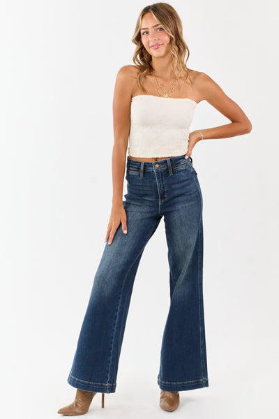 Judy Blue Dark Wash Tummy Control Stretchy Wide Jeans