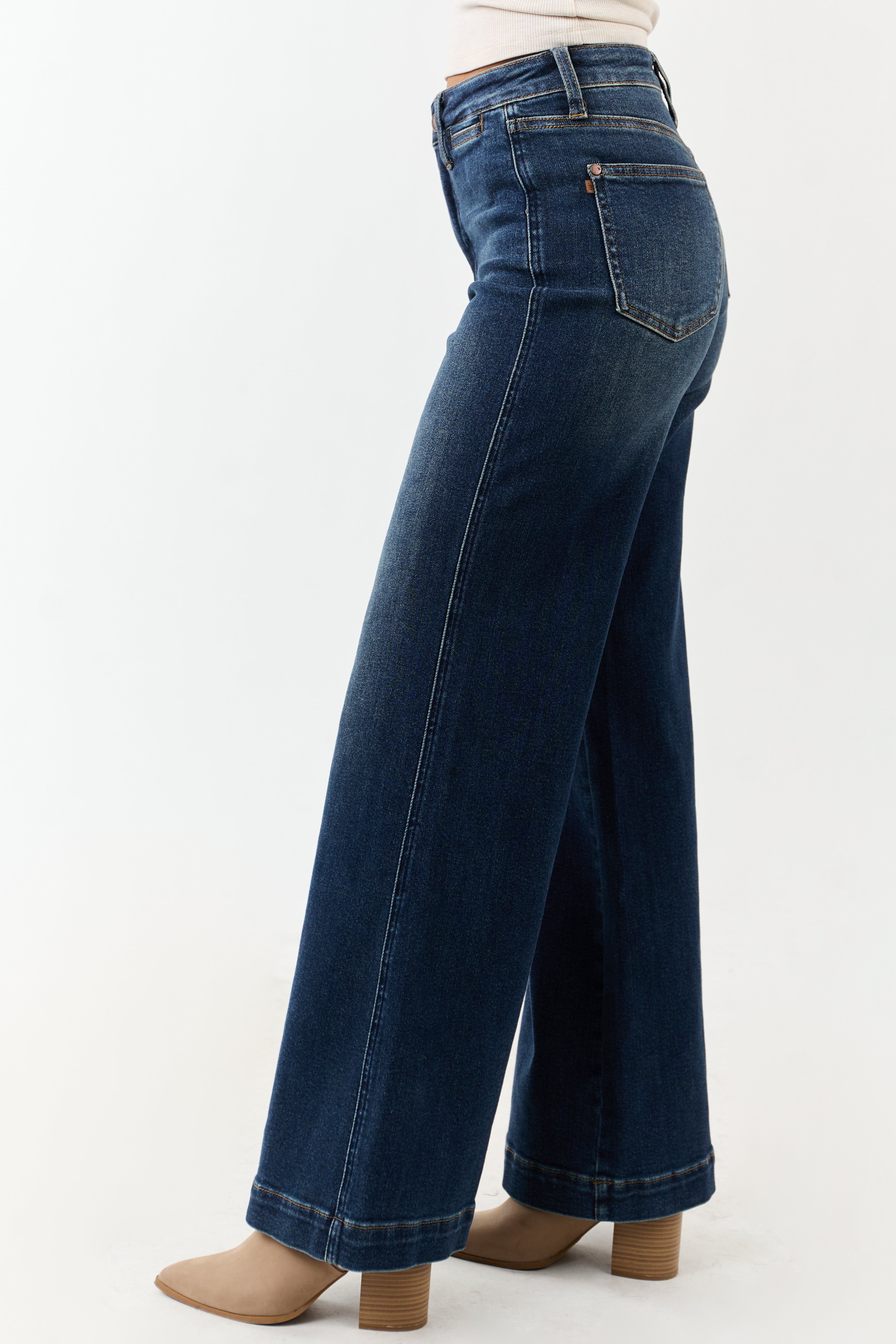 Judy Blue Dark Wash Tummy Control Stretchy Wide Jeans