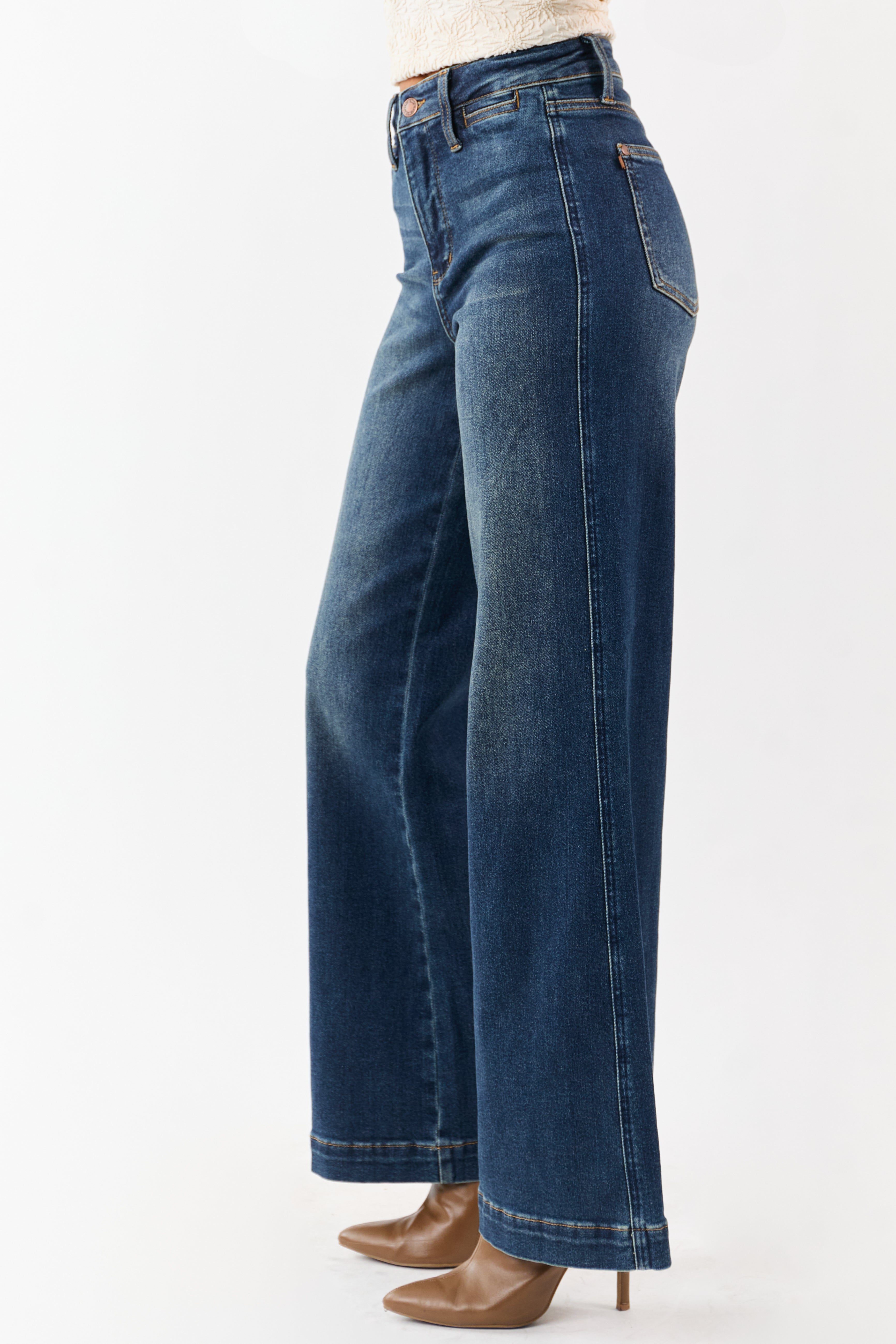 Judy Blue Dark Wash Tummy Control Stretchy Wide Jeans