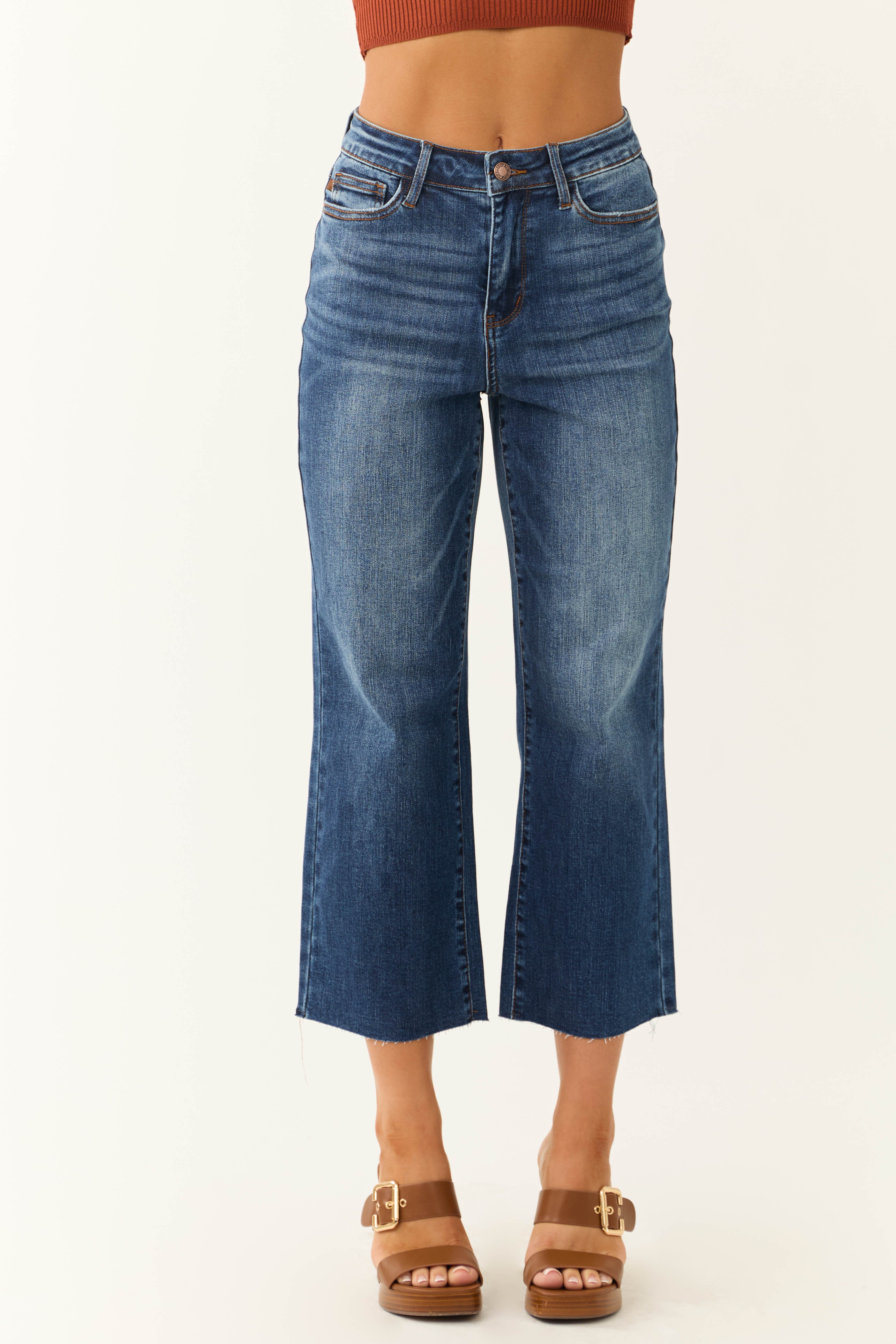 Judy Blue Dark Wash Wide Leg Cropped Jeans | Lime Lush Boutique