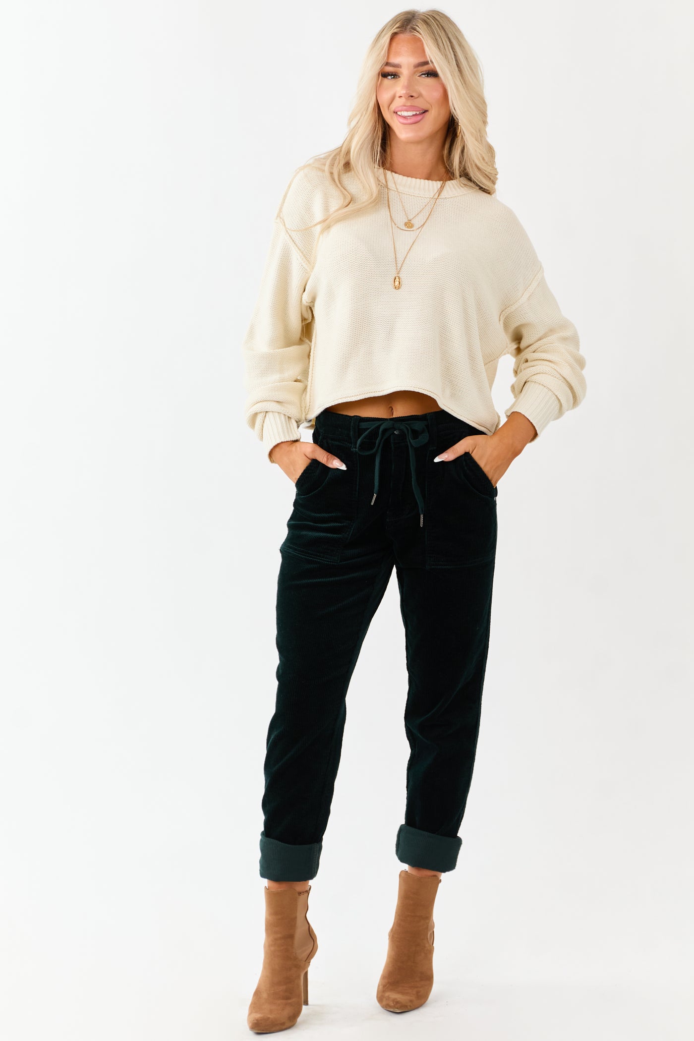 Judy Blue Forest Green Slim Straight Corduroy Pants