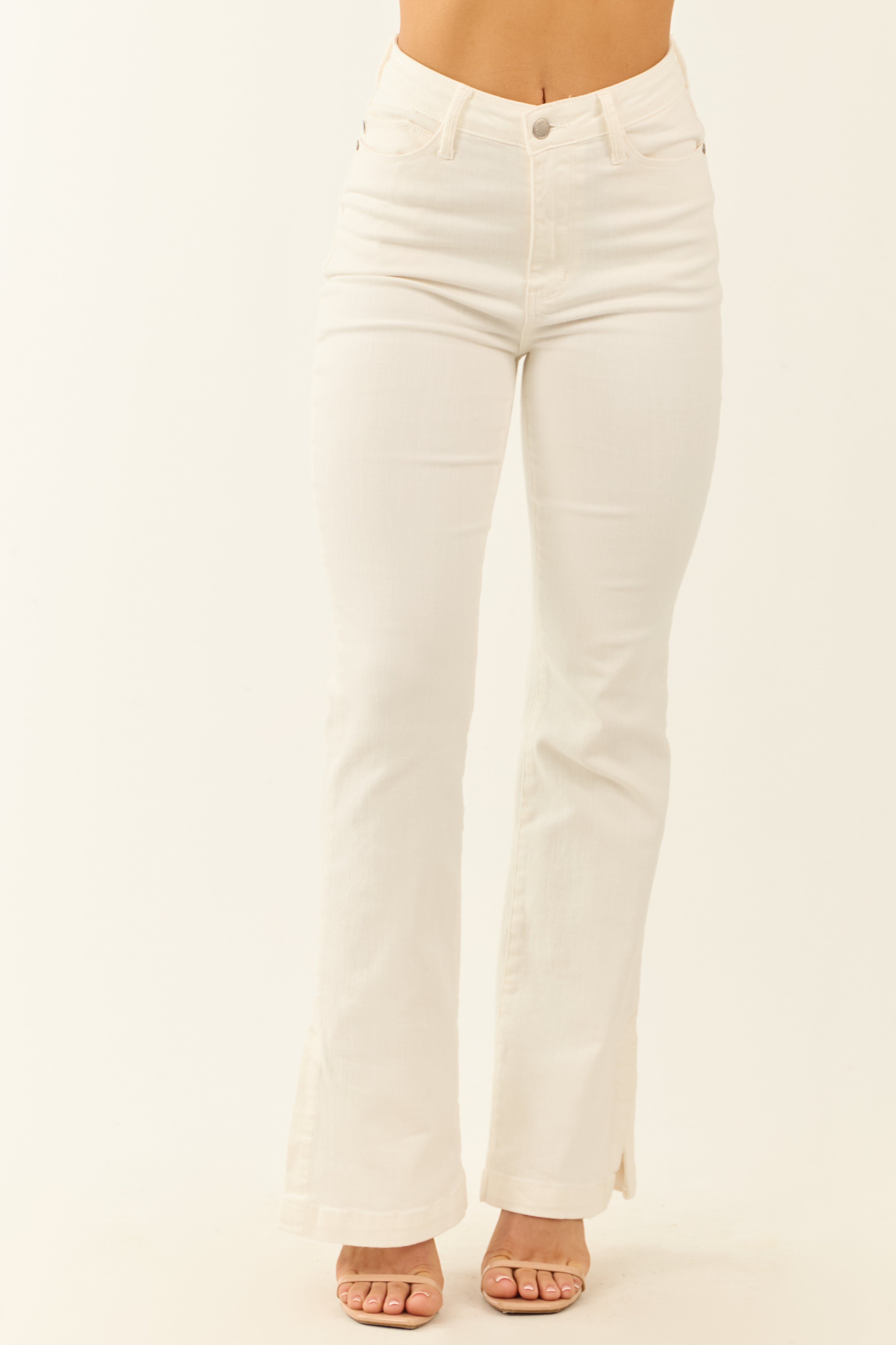 Judy Blue Ivory Stretchy Slit Hem Bootcut Jeans