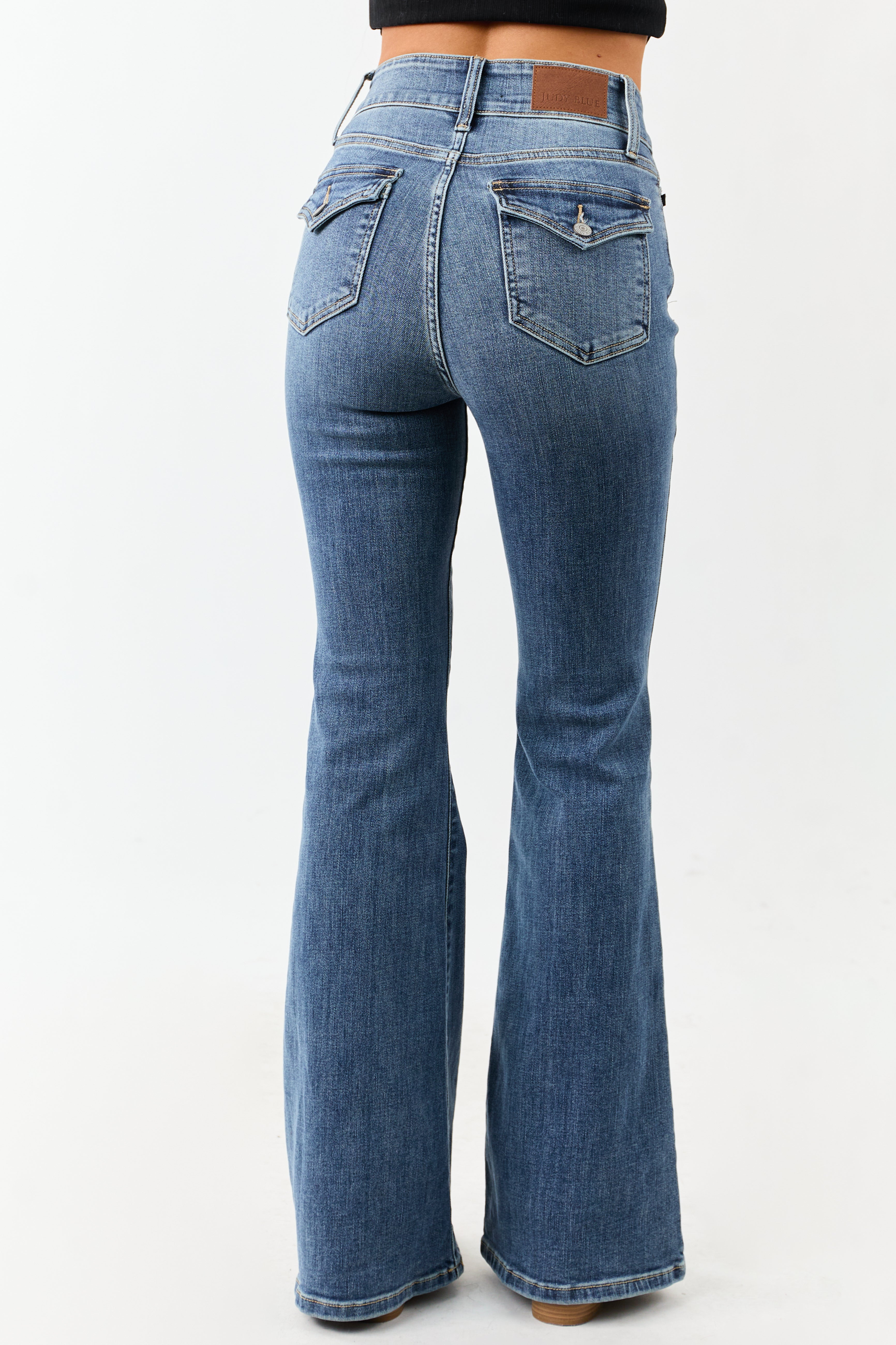 Judy Blue Medium Double Button Stretchy Flare Jeans