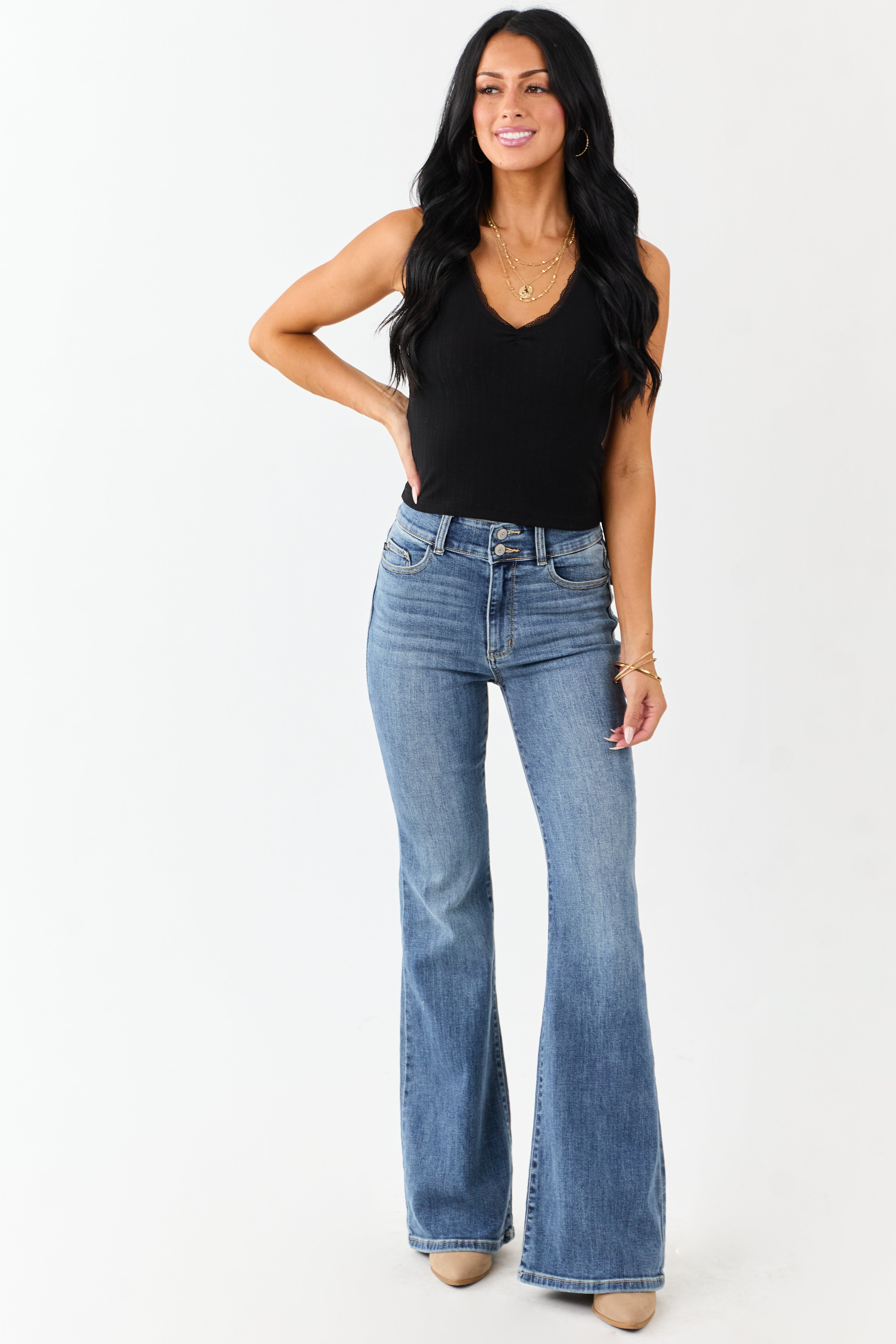 Judy Blue Medium Double Button Stretchy Flare Jeans