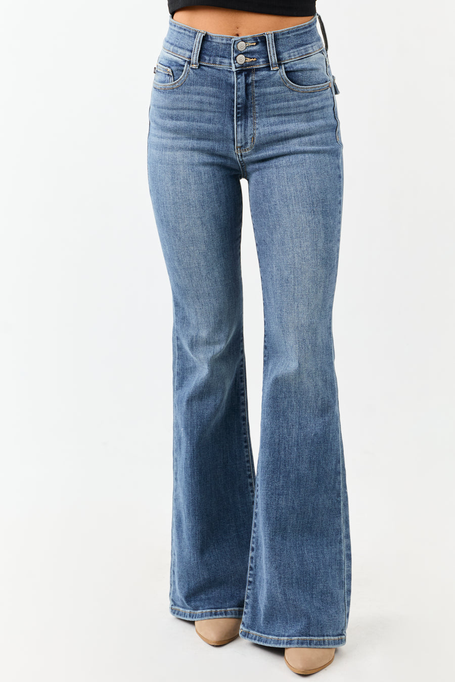Judy Blue Medium Double Button Stretchy Flare Jeans