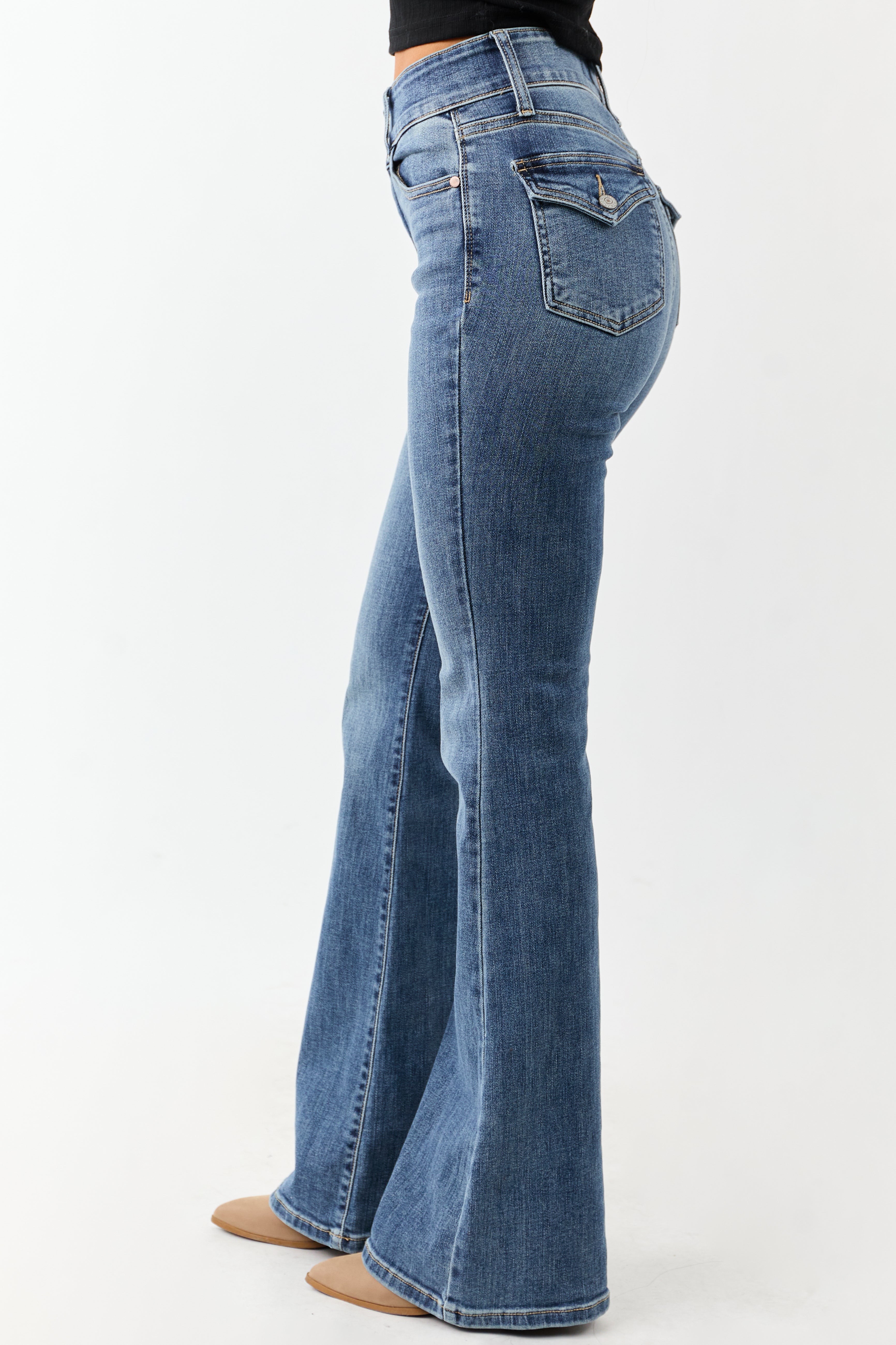 Judy Blue Medium Double Button Stretchy Flare Jeans