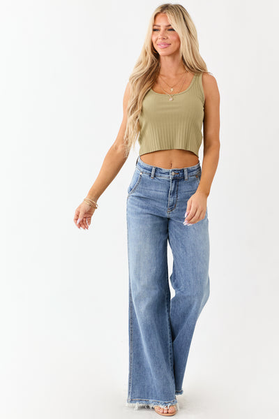 Judy Blue Medium High Rise Retro Wide Stretchy Jeans