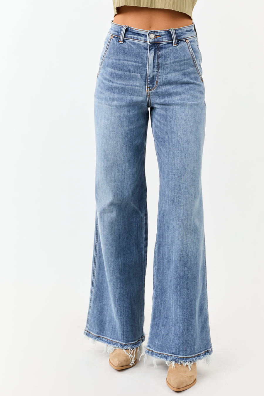 Judy Blue Medium High Rise Retro Wide Stretchy Jeans