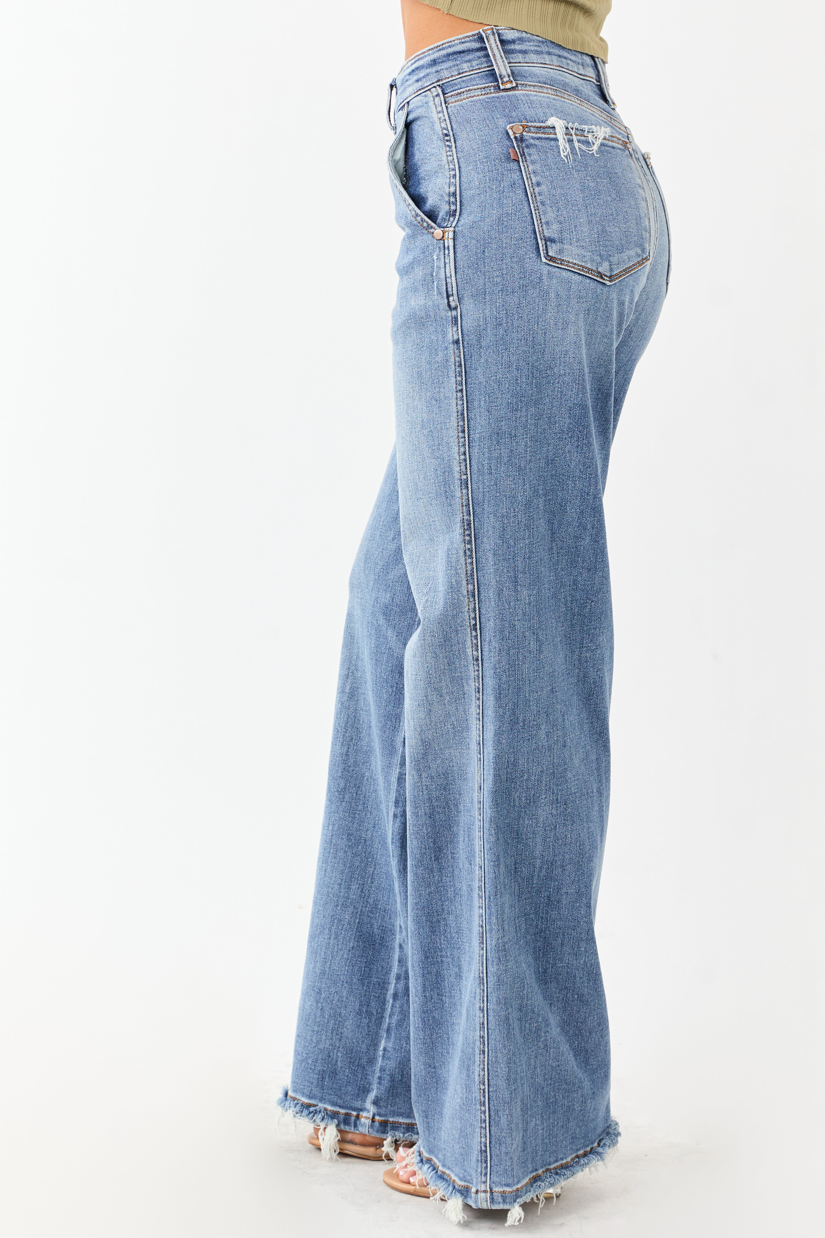 Judy Blue Medium High Rise Retro Wide Stretchy Jeans