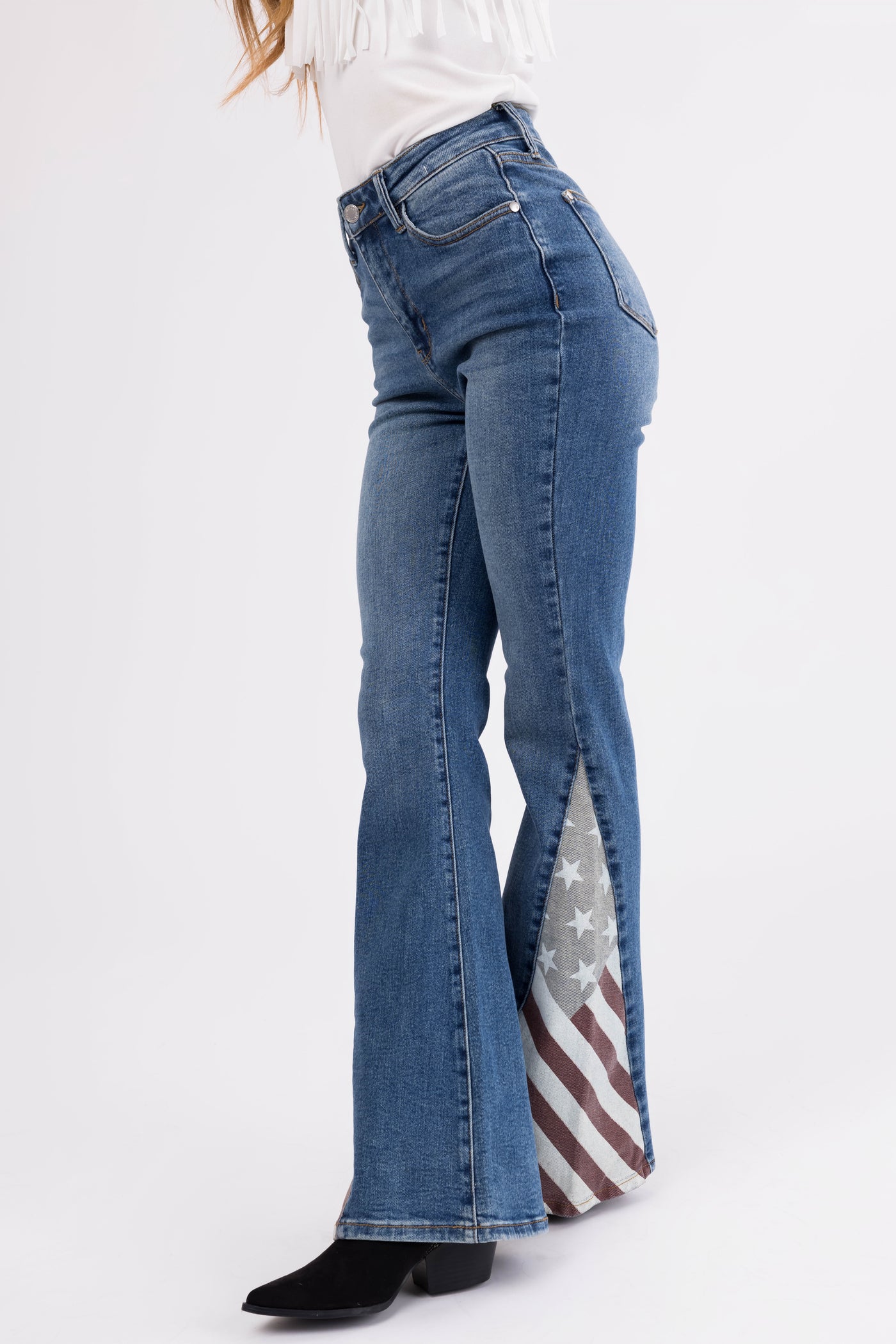 Judy Blue Medium Wash American Print Flare Jeans