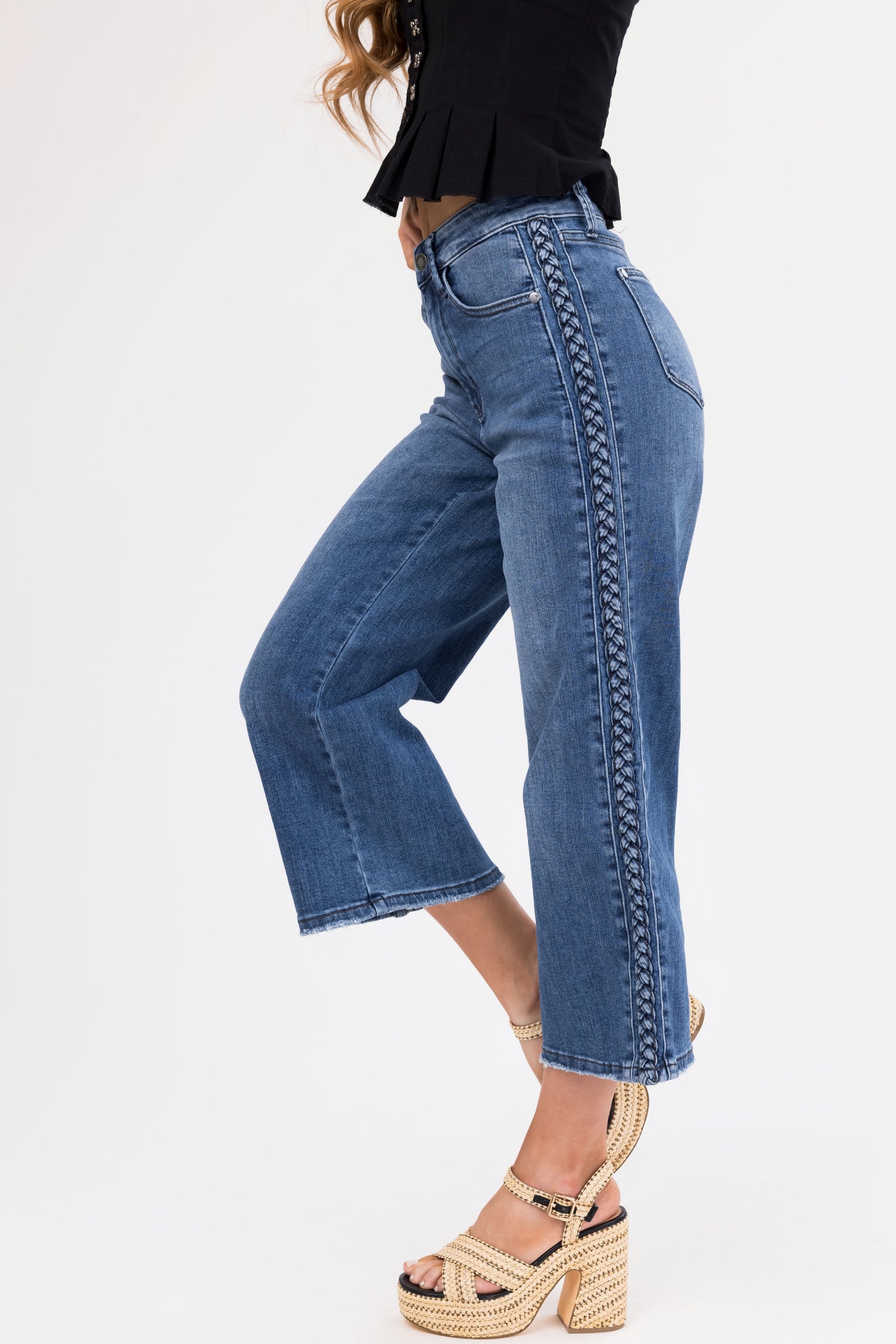 Judy Blue Medium Wash Braided Detail Jeans Lime Lush
