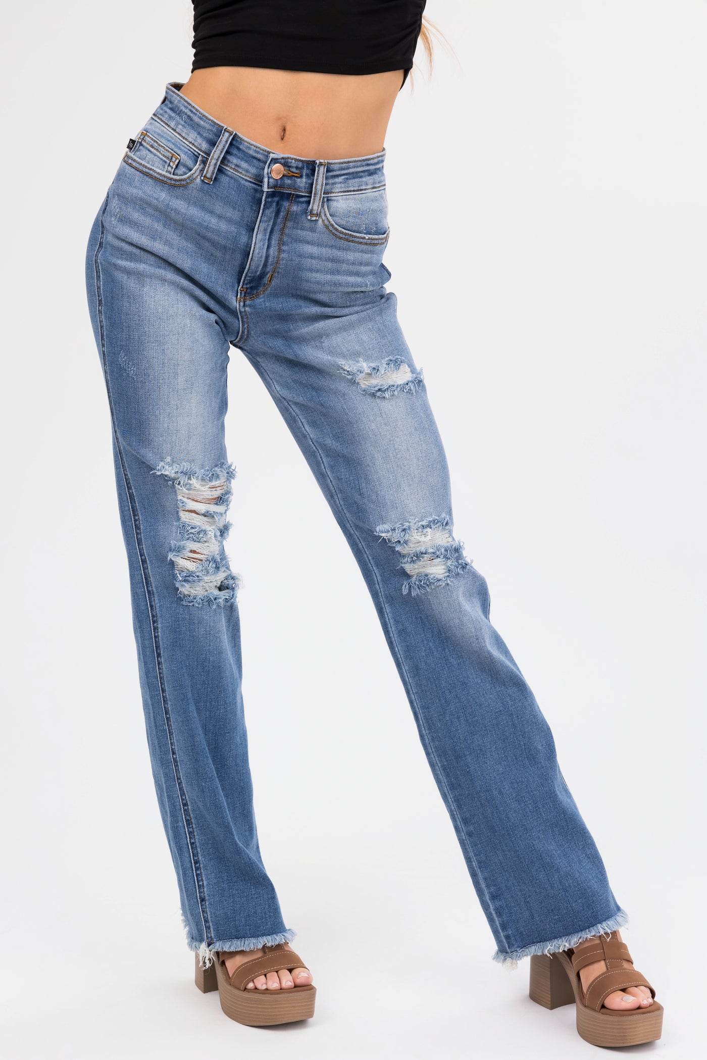Judy Blue Medium Wash Distressed Flare Jeans