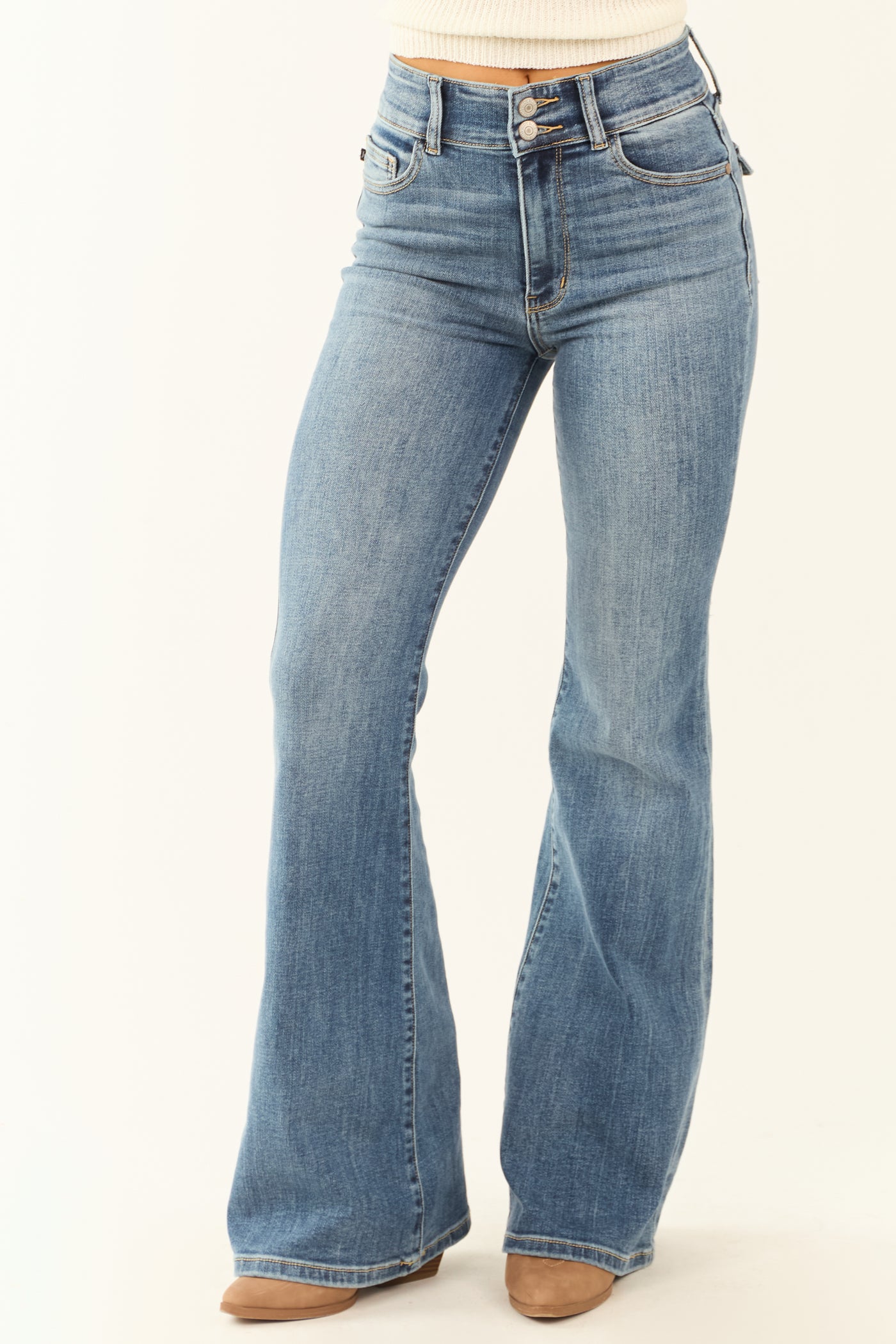 Judy Blue Medium Double Button Stretchy Flare Jeans