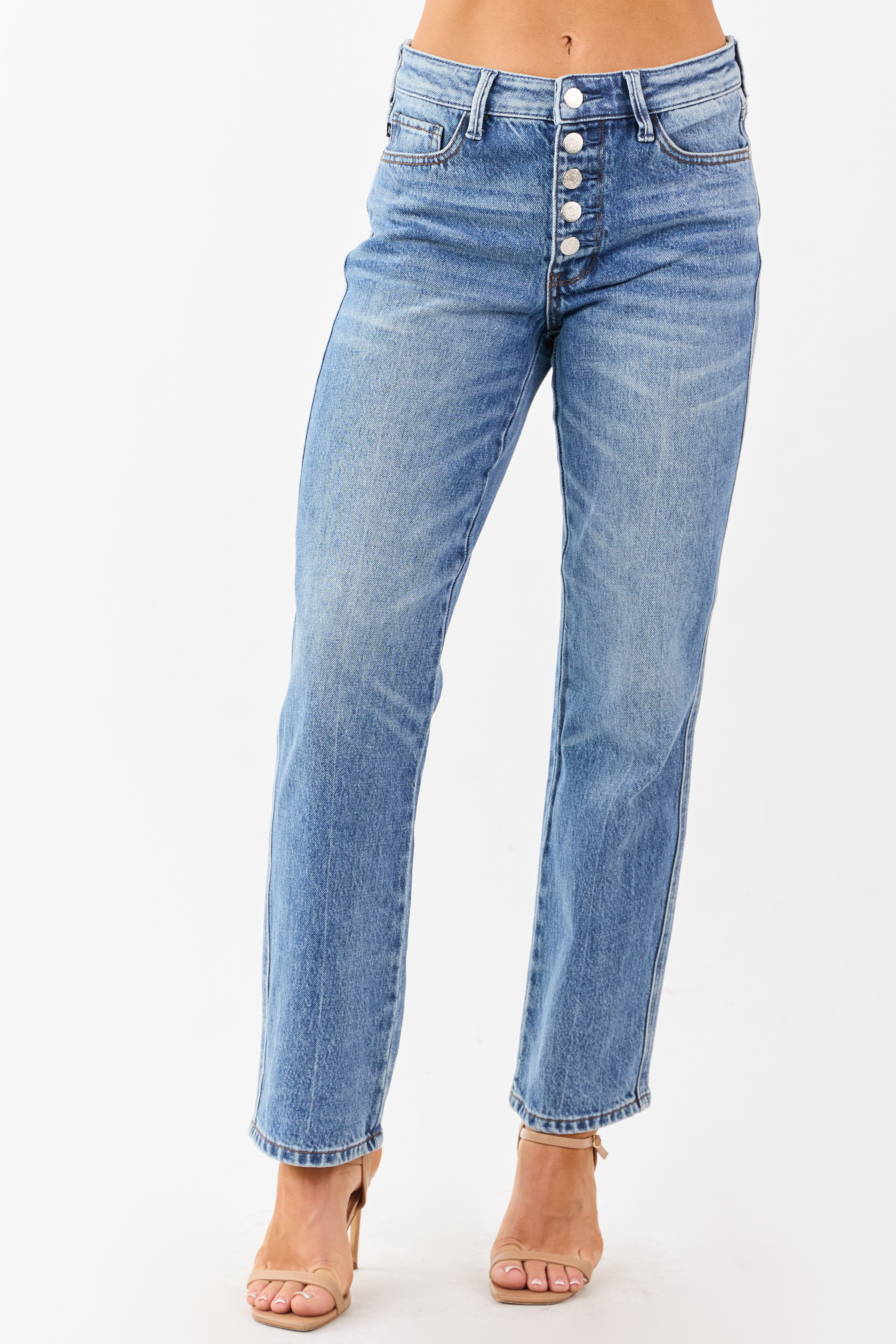 Judy Blue Medium Wash High Rise Slim Straight Jeans