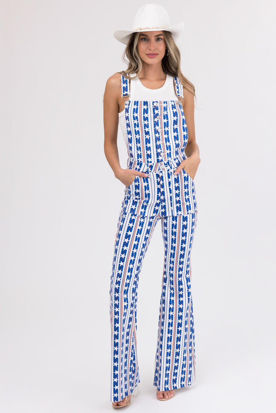 Judy Blue Off White American Print Overalls