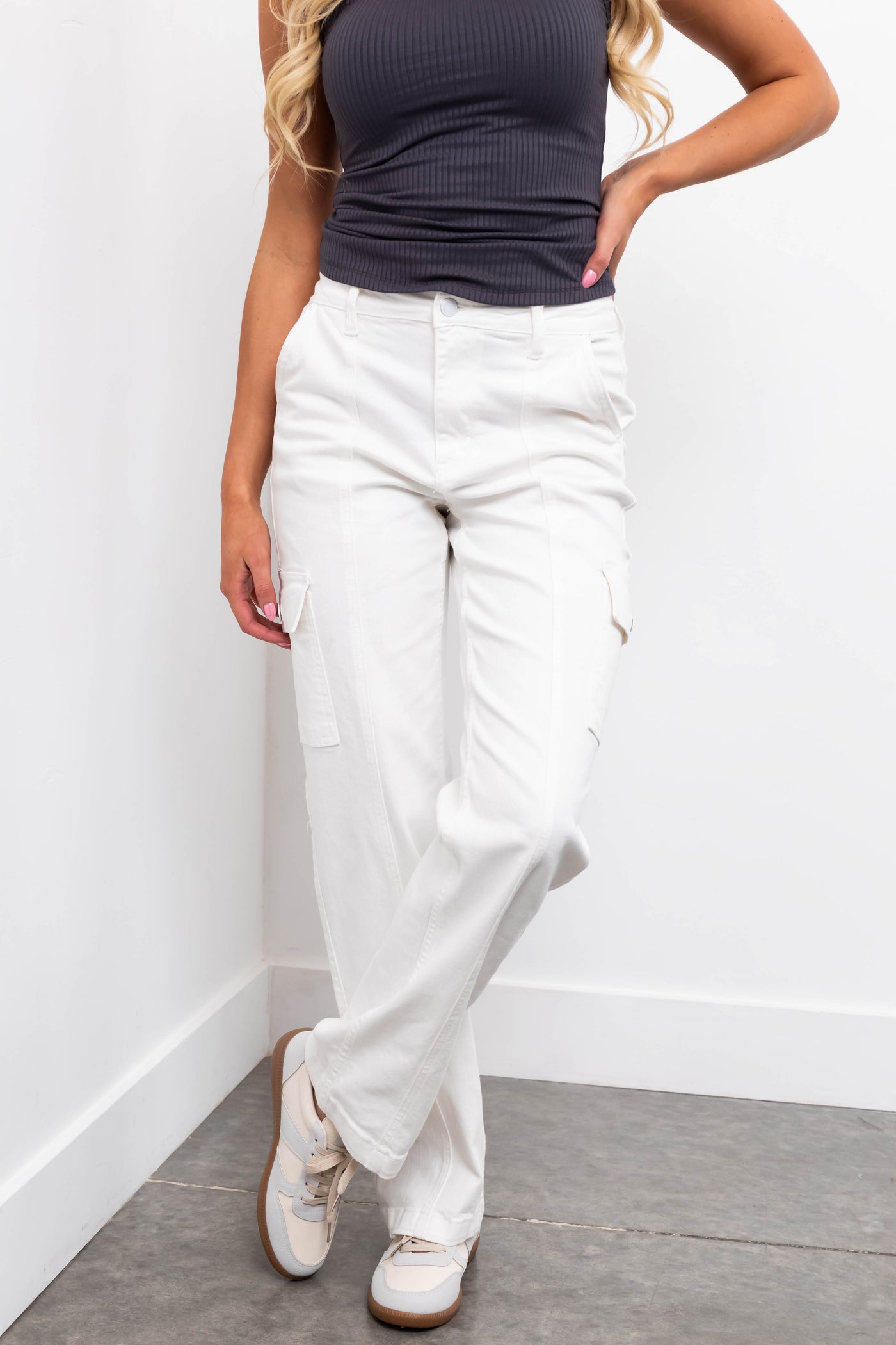 Judy Blue Off White High Rise Cargo Jeans