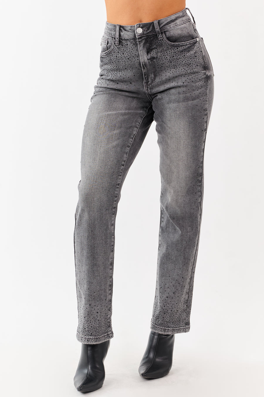 Judy Blue Stone Rhinestone Detail Straight Jeans