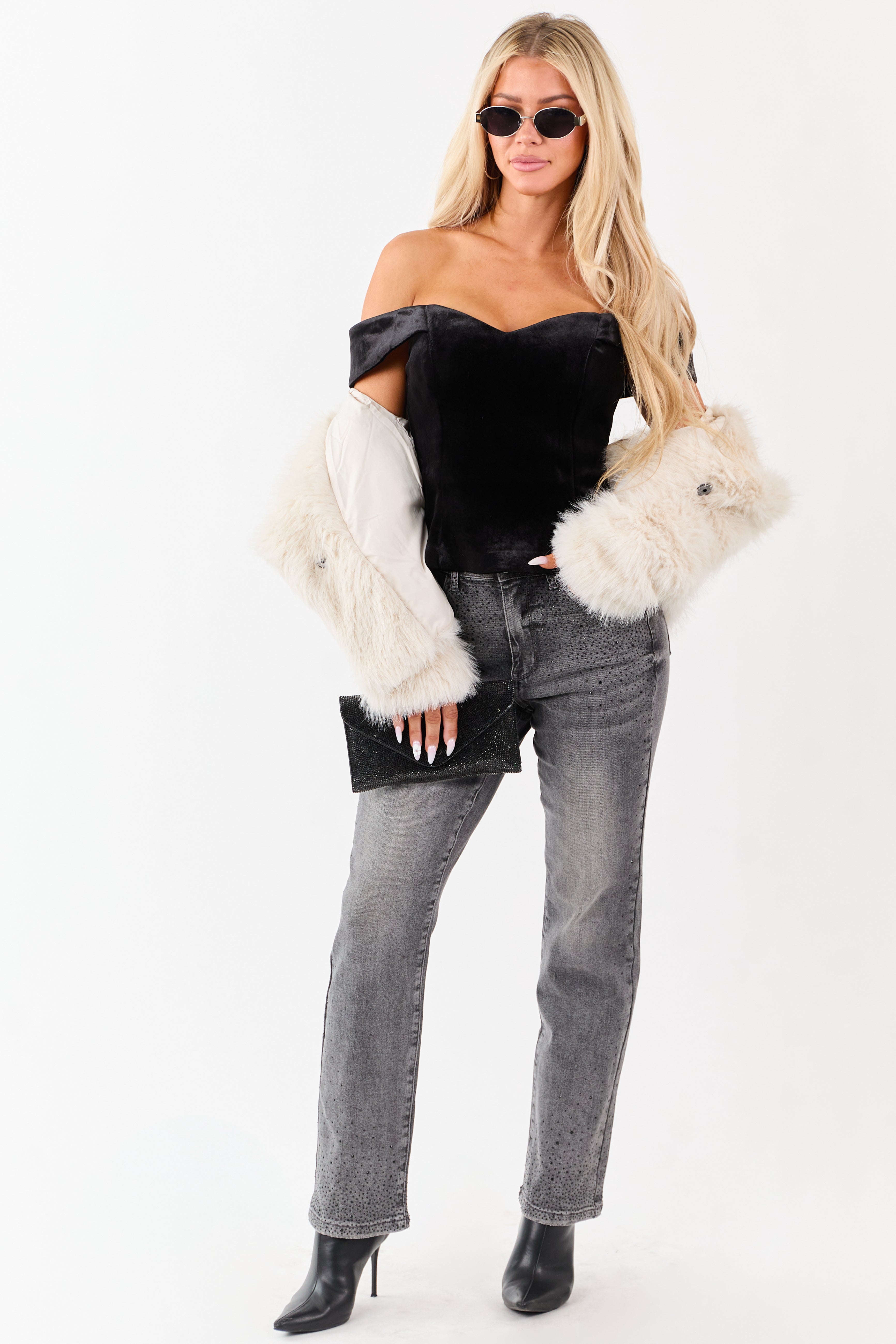 Judy Blue Stone Rhinestone Detail Straight Jeans | Lime Lush Boutique