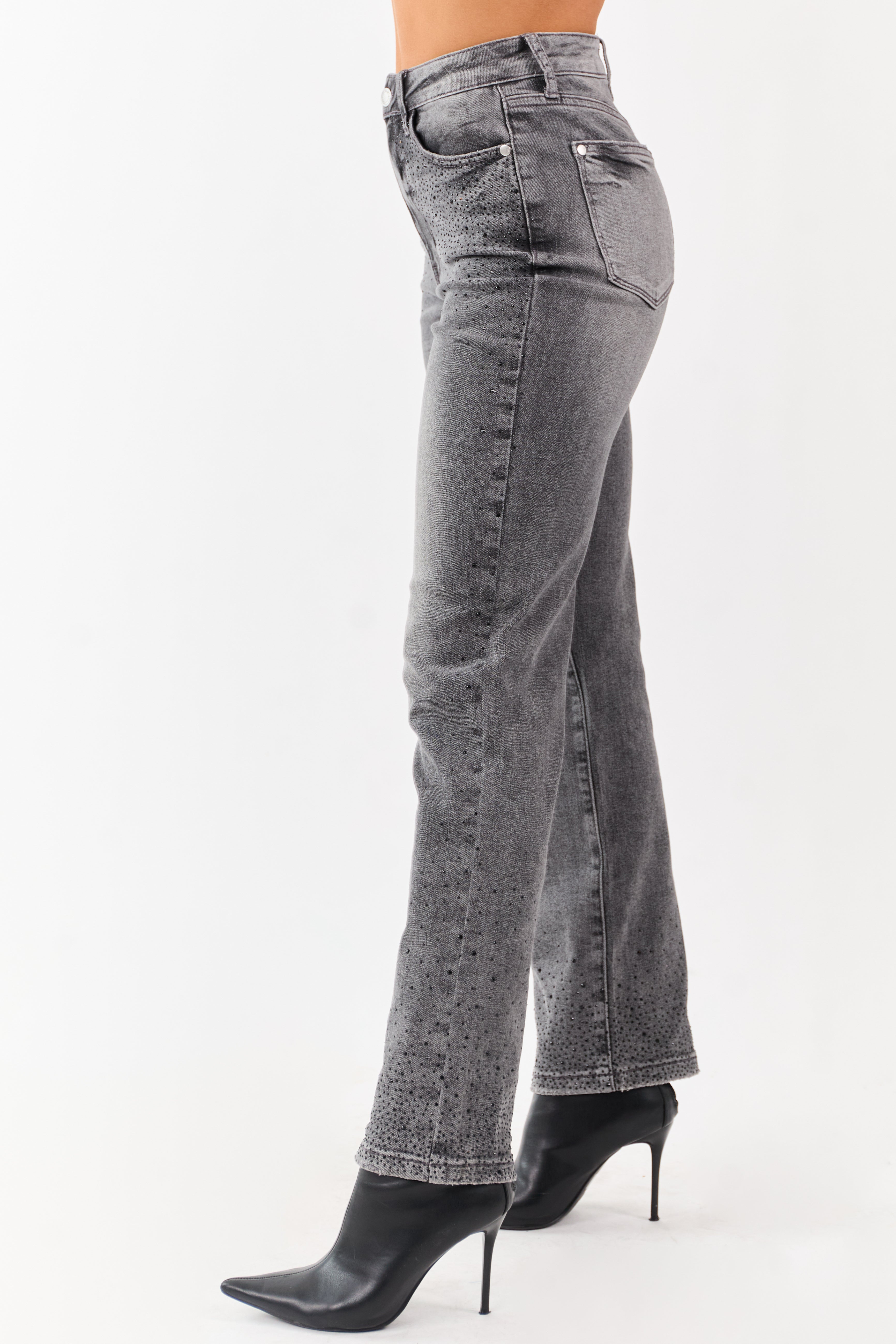 Judy Blue Stone Rhinestone Detail Straight Jeans