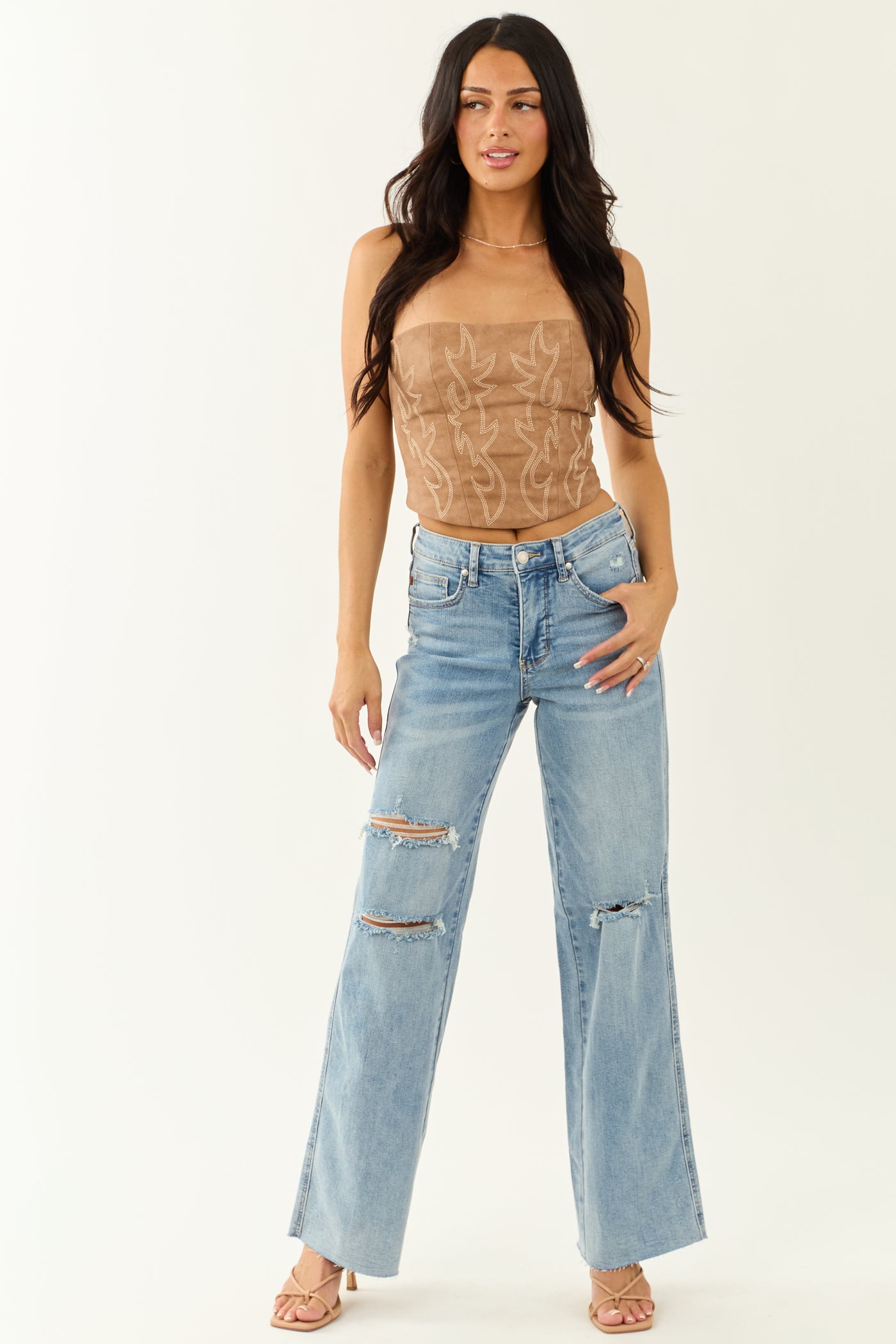 Judy Blue Tummy Control Distressed Stretchy Wide Jeans