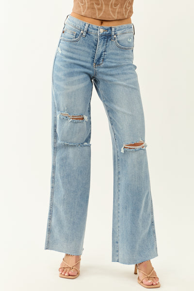 Judy Blue Tummy Control Distressed Stretchy Wide Jeans