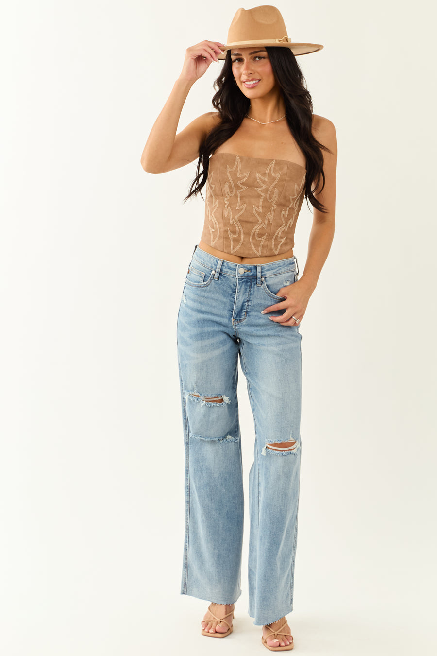 Judy Blue Tummy Control Distressed Stretchy Wide Jeans