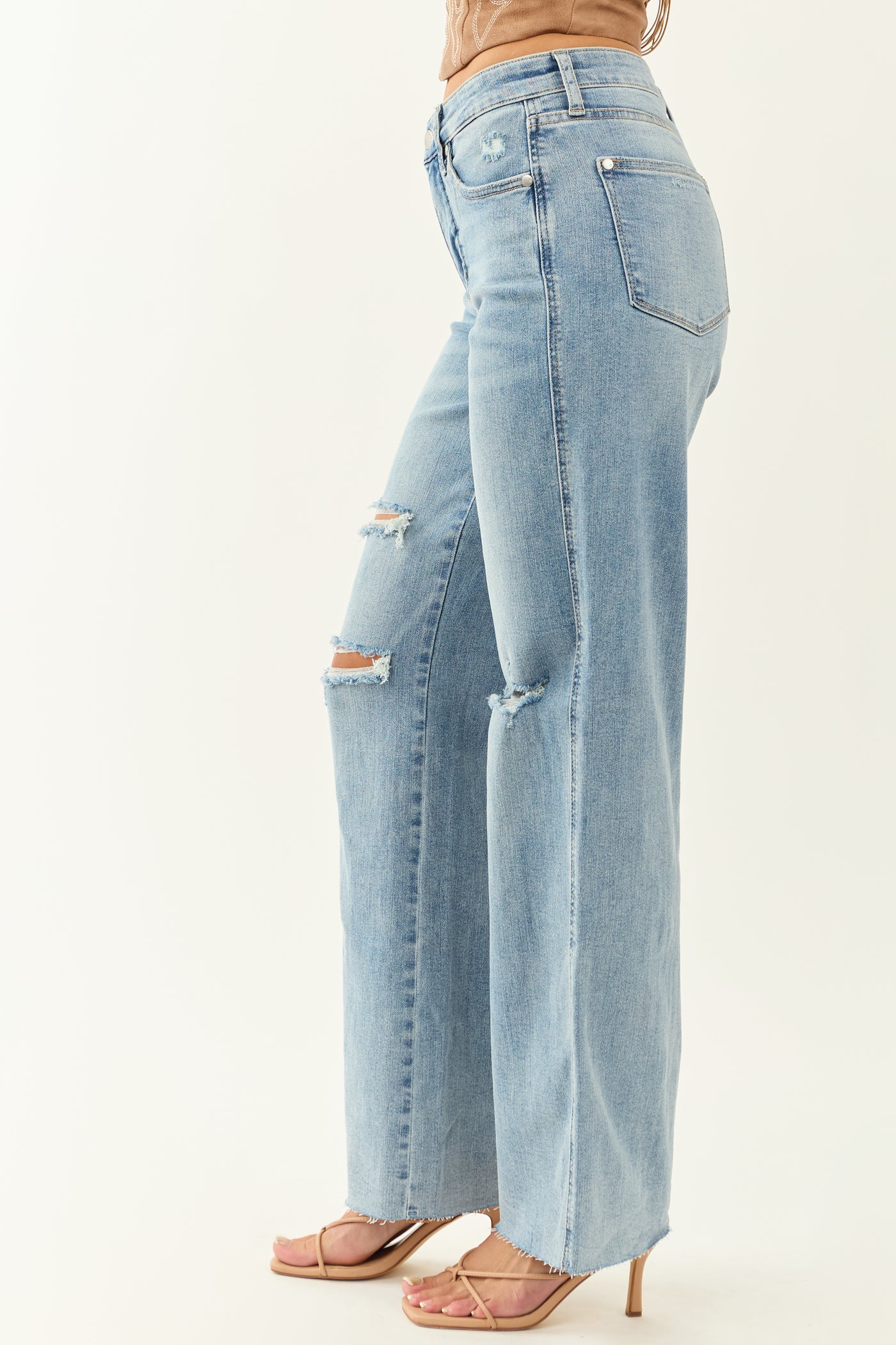 Judy Blue Tummy Control Distressed Stretchy Wide Jeans