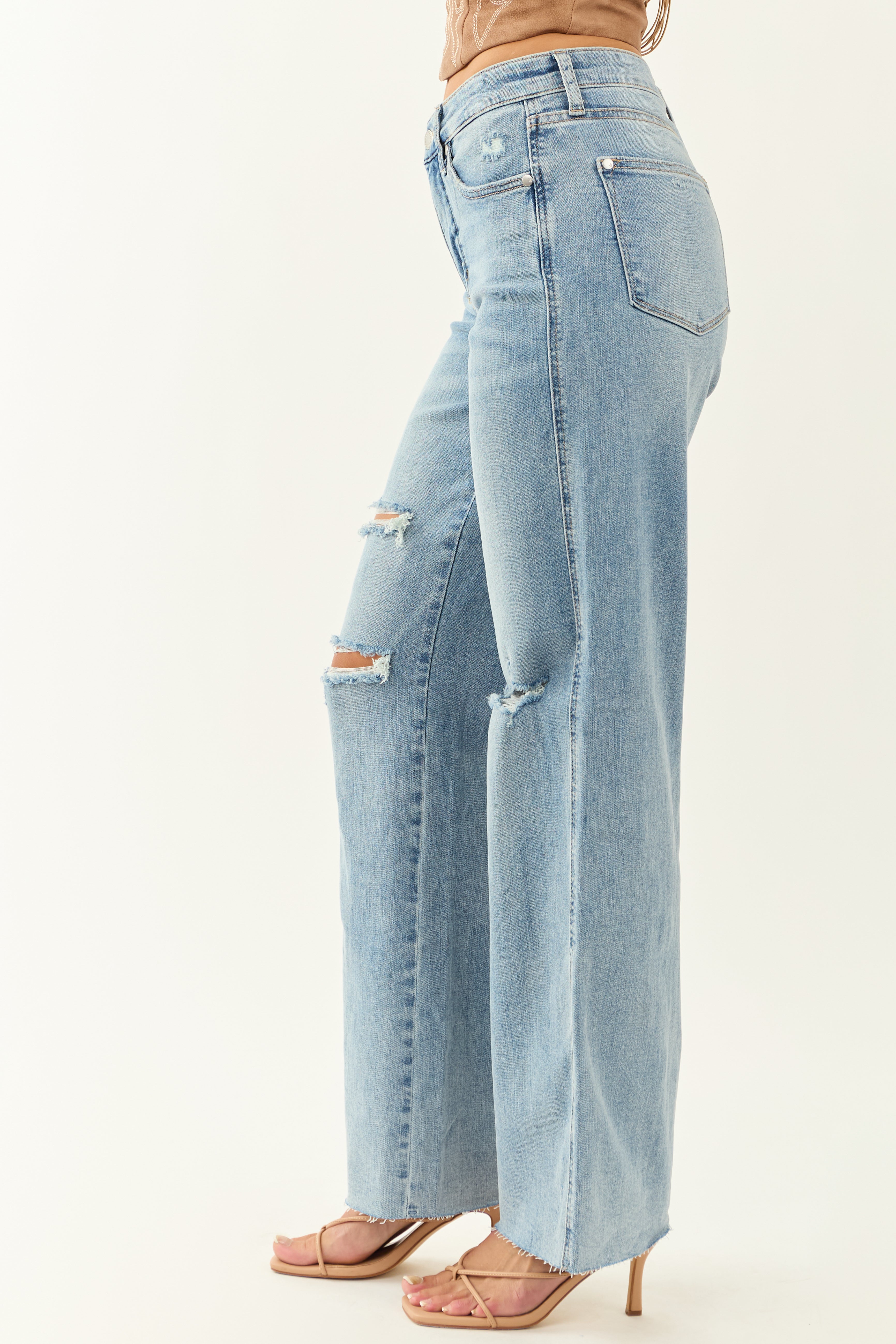 Judy Blue Tummy Control Distressed Stretchy Wide Jeans