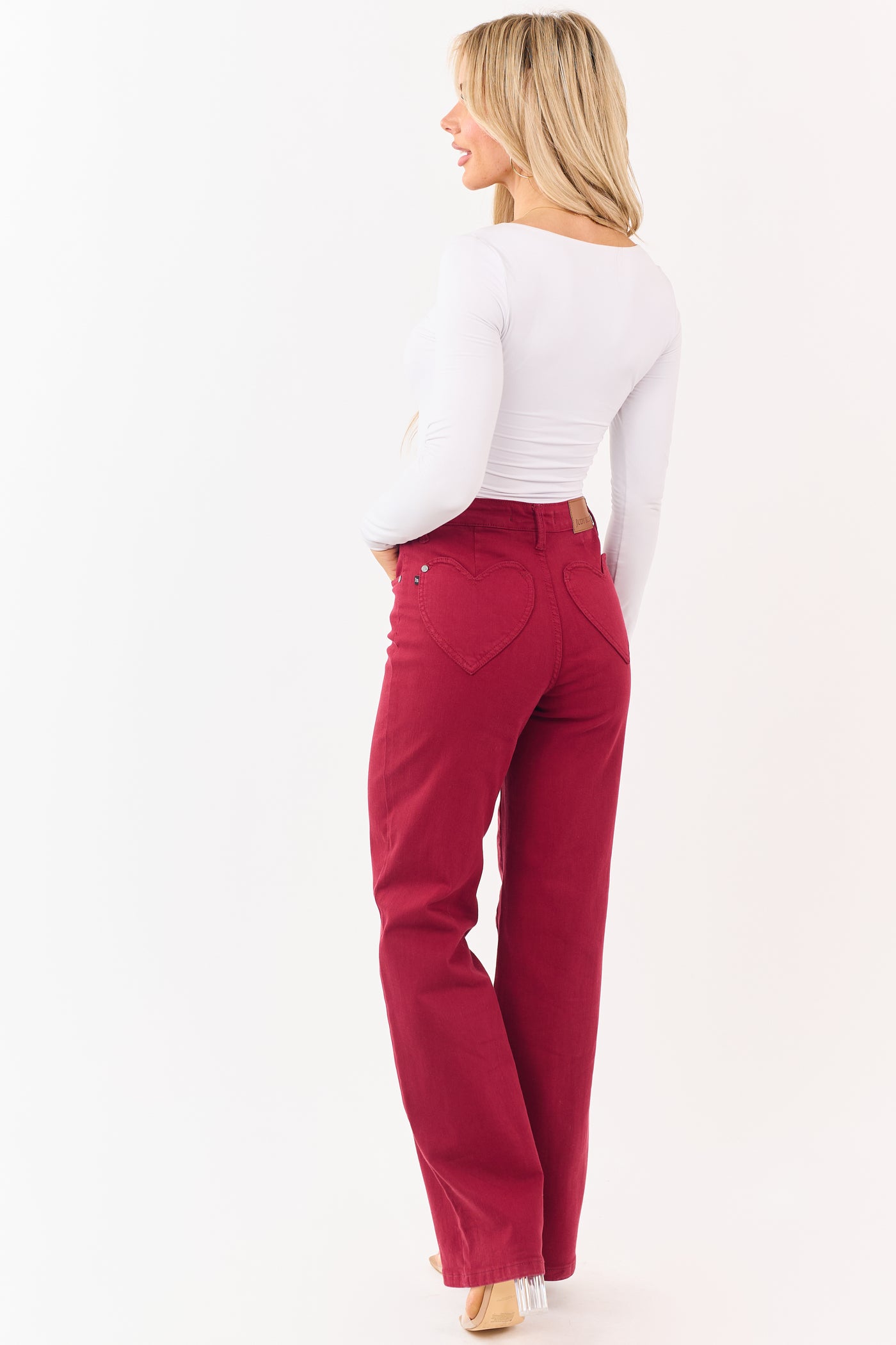 Judy Blue Wine Heart Pocket Stretchy Straight Jeans