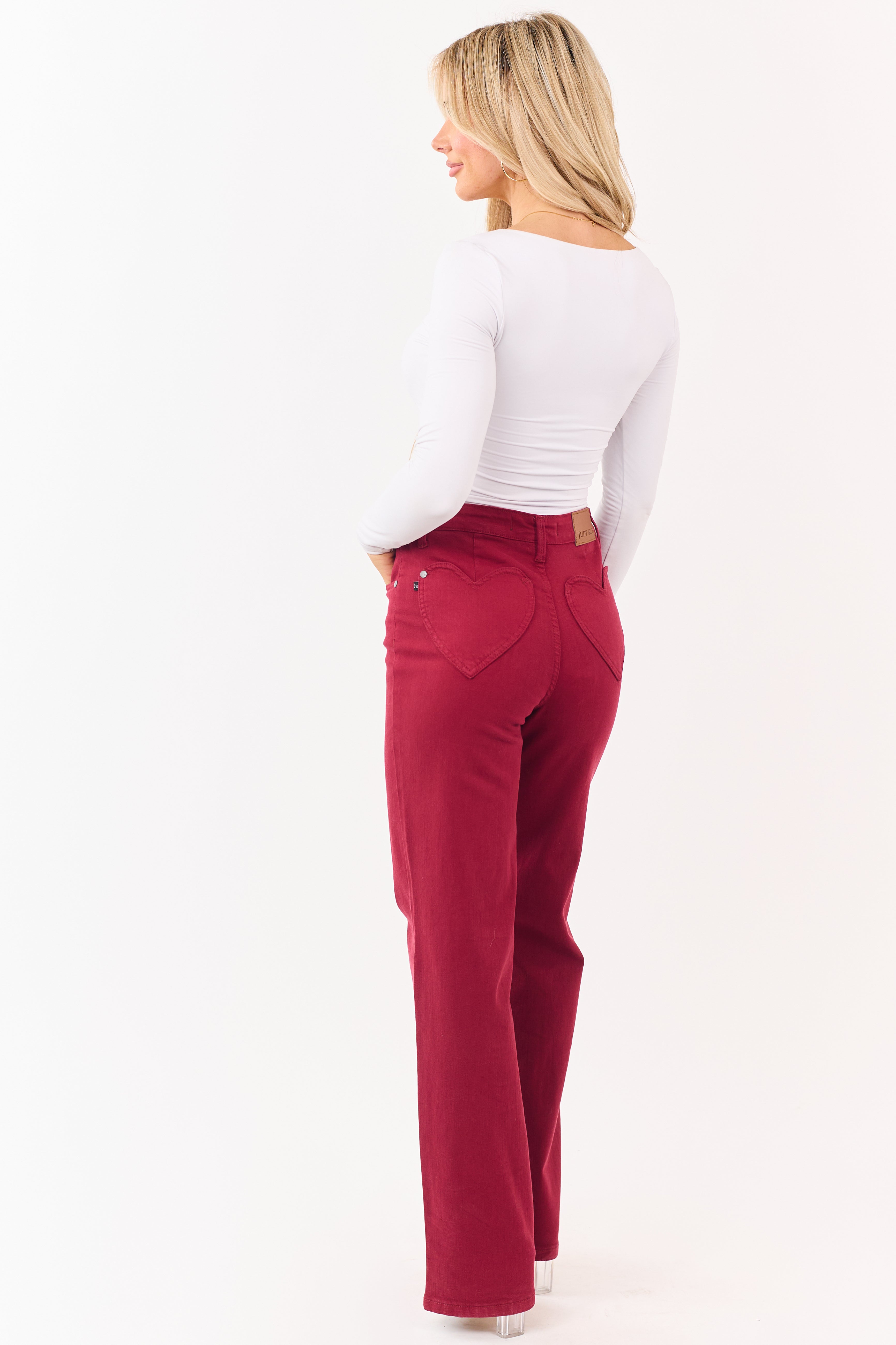 Judy Blue Wine Heart Pocket Stretchy Straight Jeans