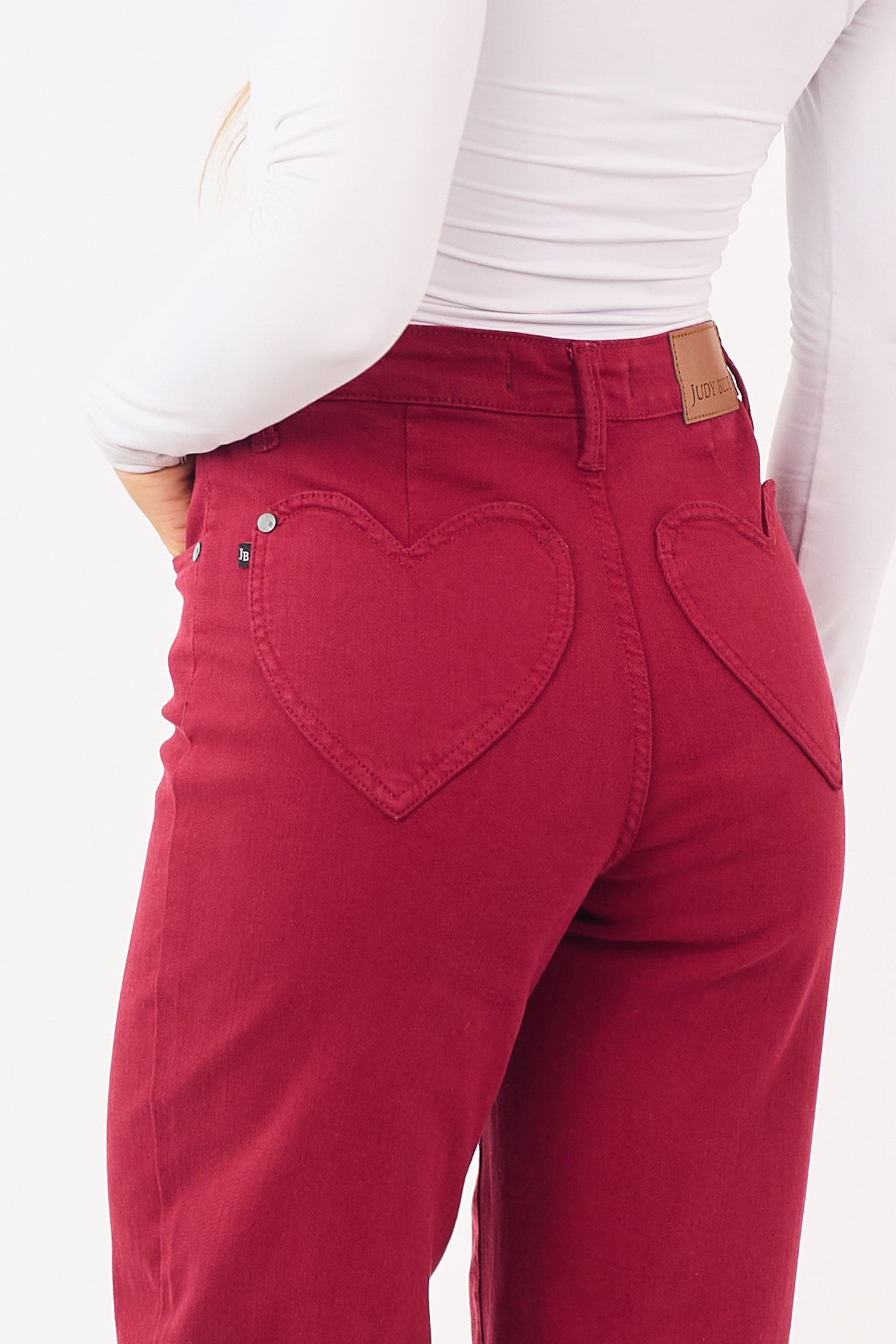 Judy Blue Wine Heart Pocket Stretchy Straight Jeans