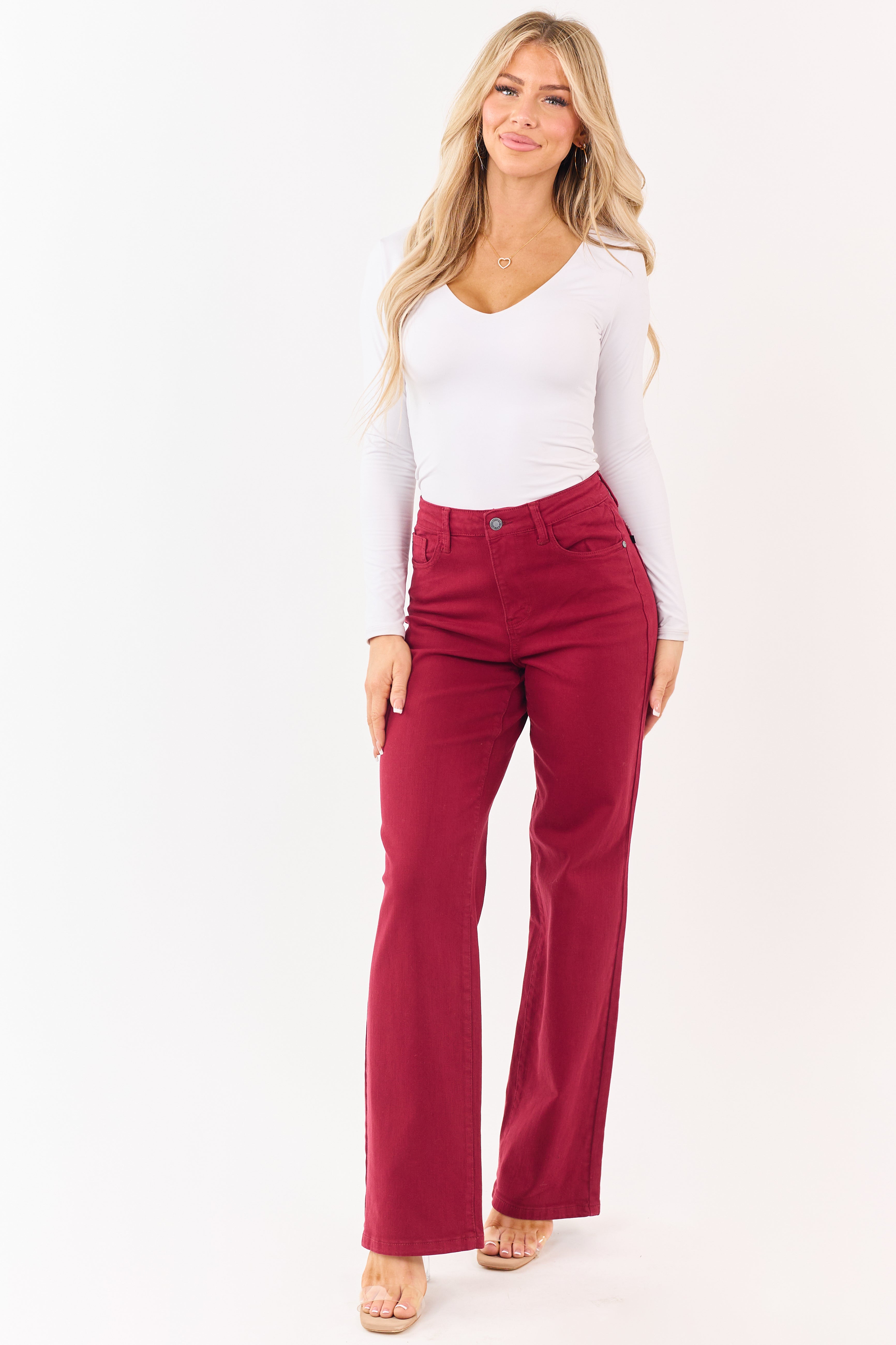 Judy Blue Wine Heart Pocket Stretchy Straight Jeans