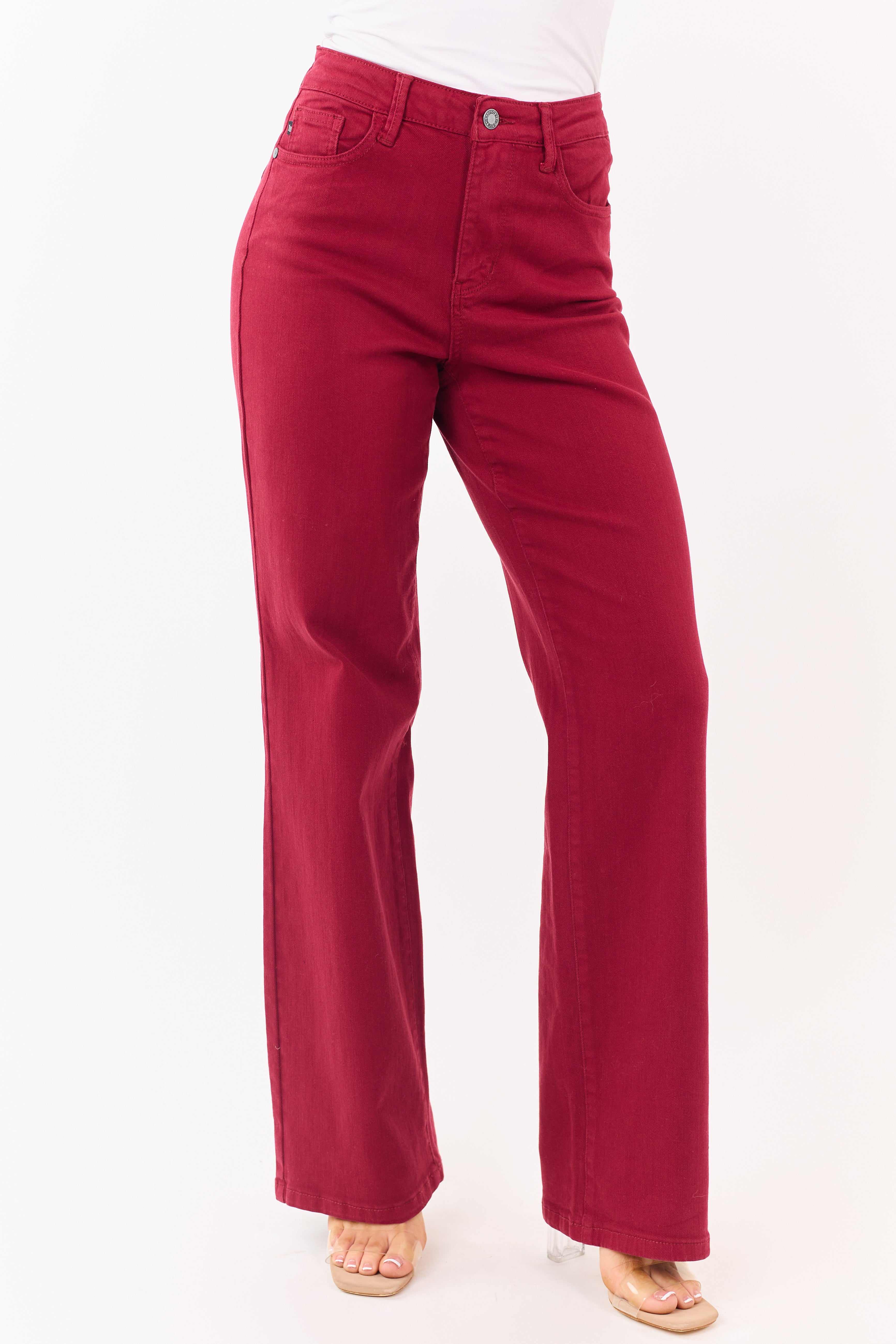 Judy Blue Wine Heart Pocket Stretchy Straight Jeans