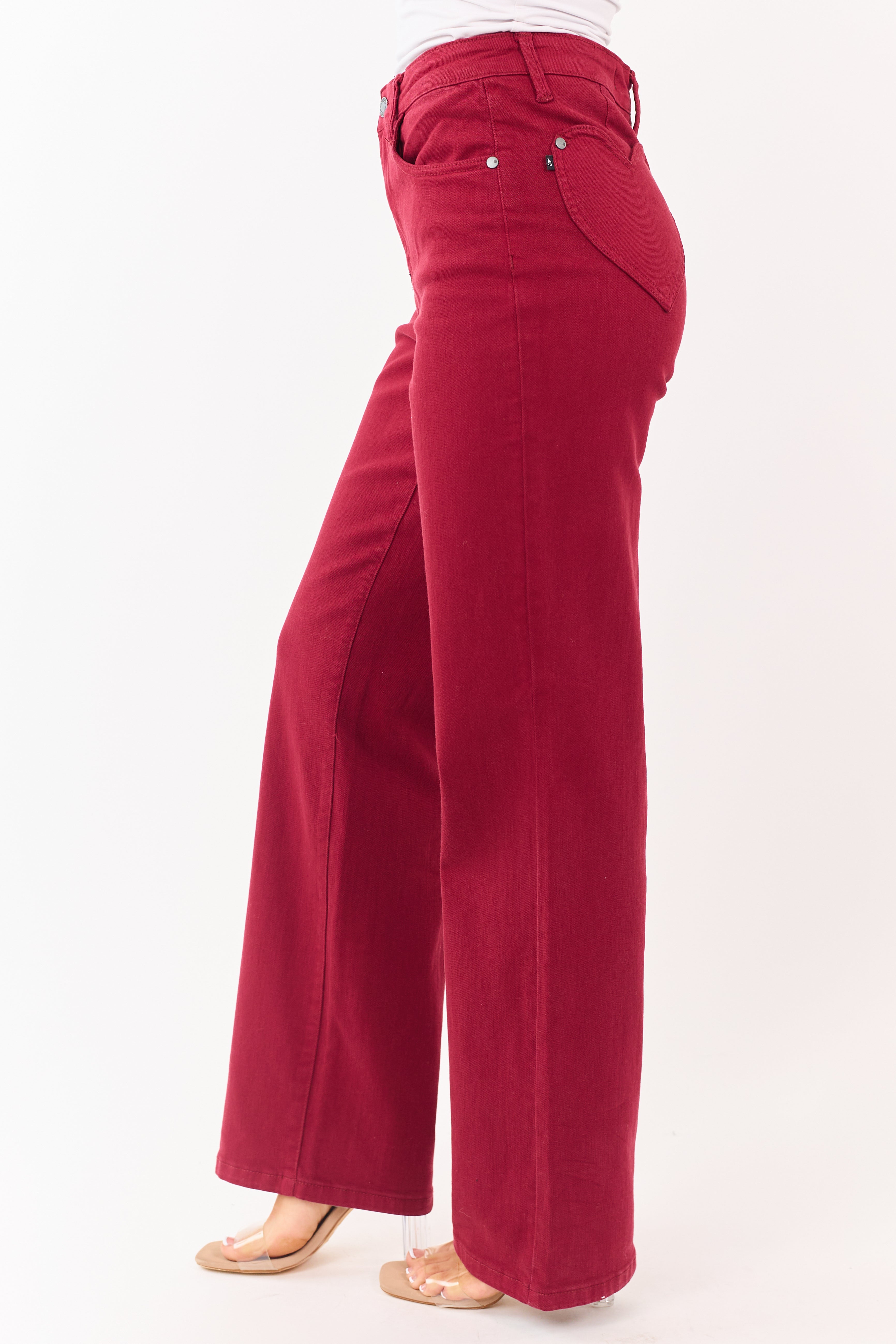 Judy Blue Wine Heart Pocket Stretchy Straight Jeans