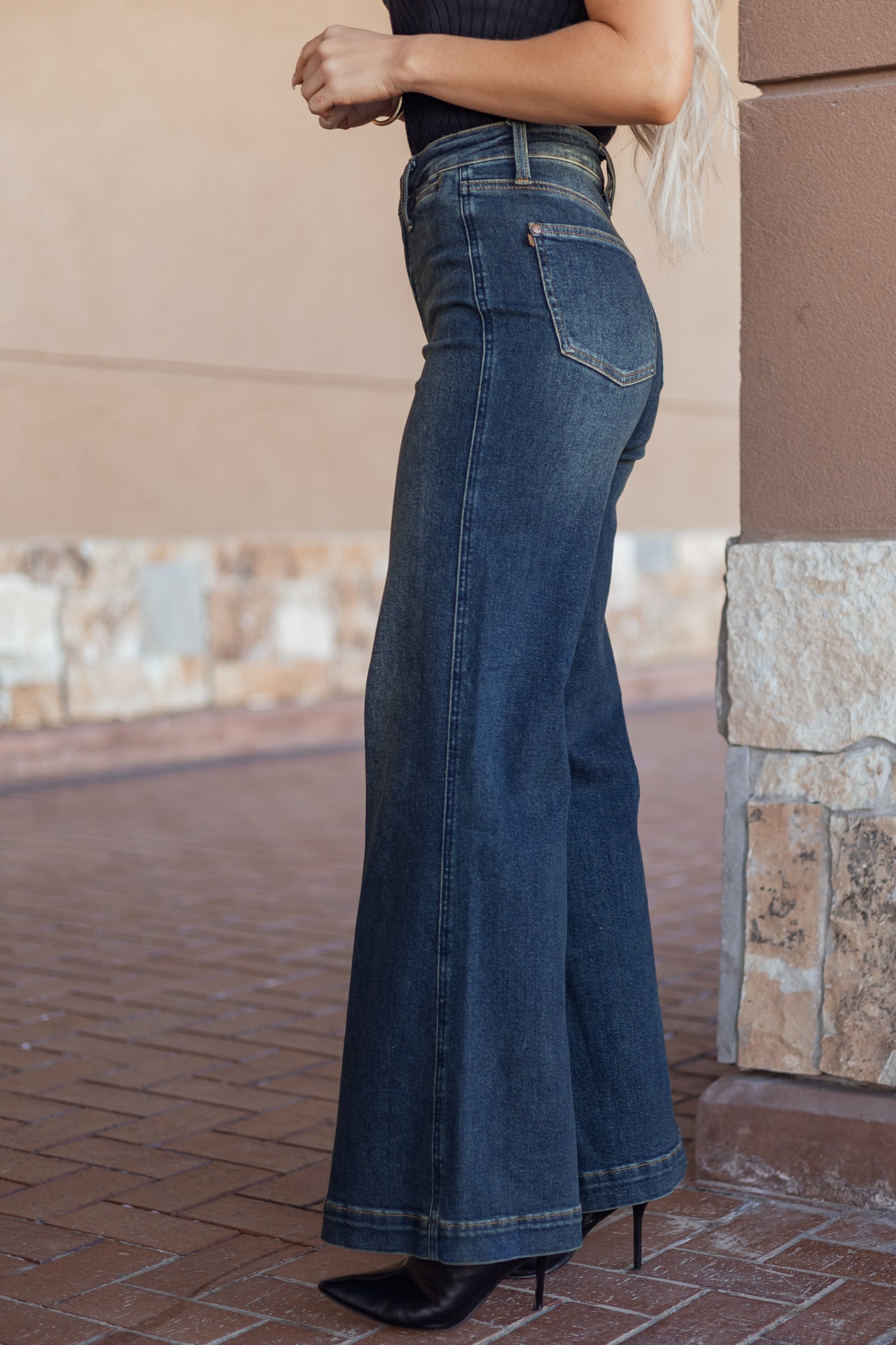 Judy Blue Dark Wash Tummy Control Stretchy Wide Jeans